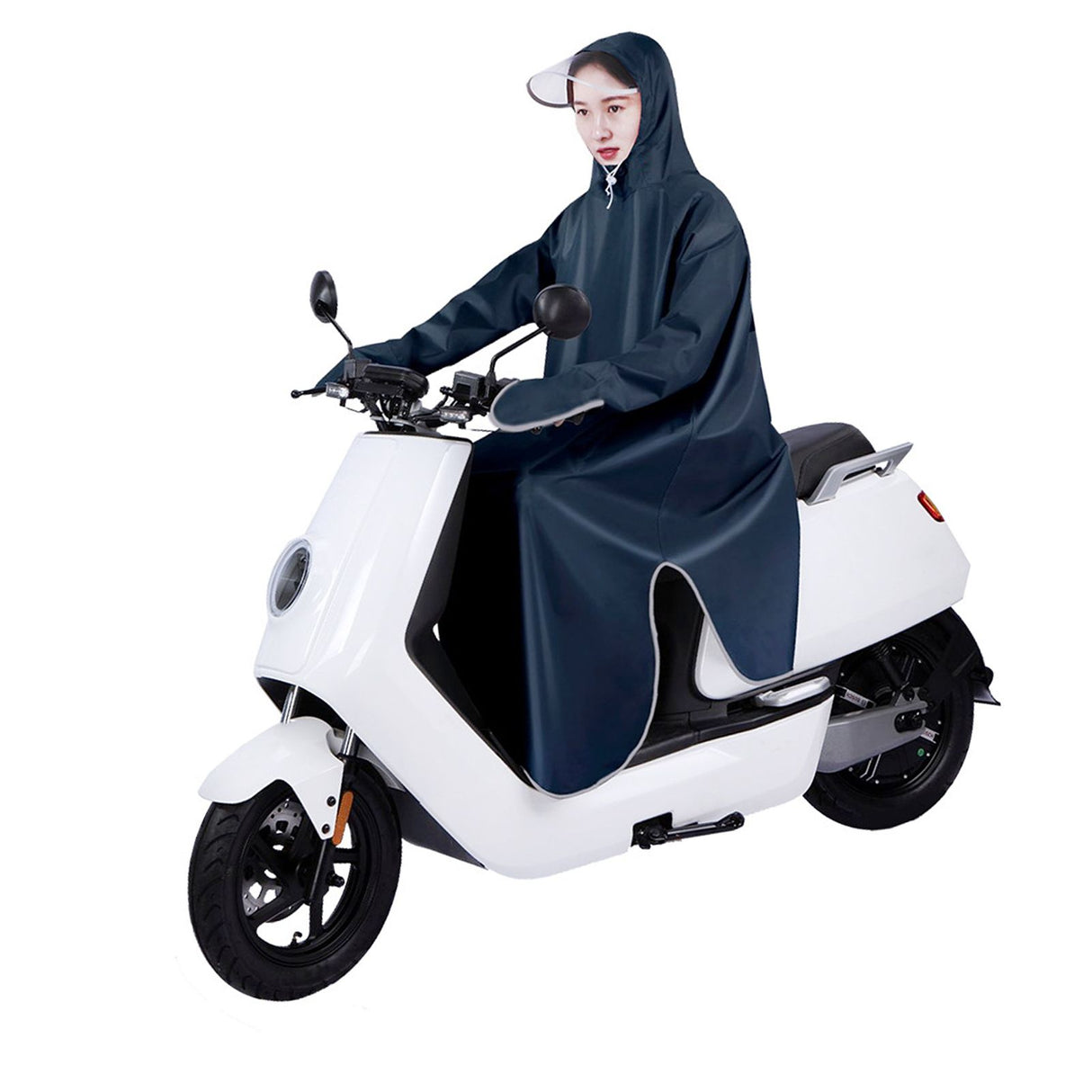 Electric Bike Raincoat Enlarged Protection Oxford Cloth Adults Sleeve Rain Poncho for Cycling Navy Blue 5XL