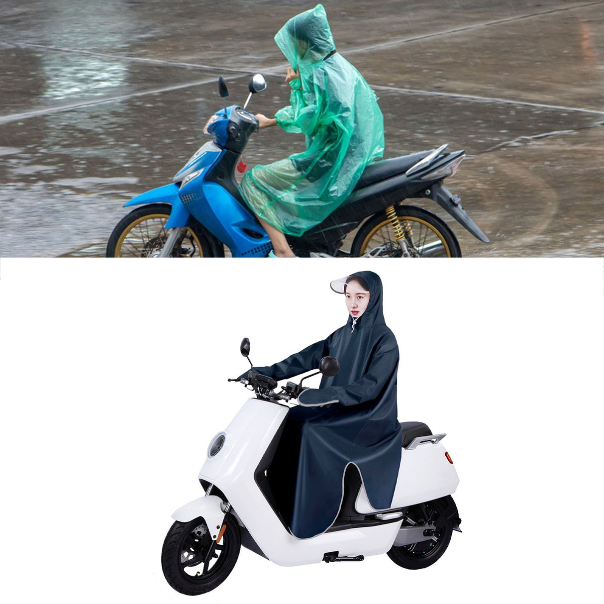 Electric Bike Raincoat Enlarged Protection Oxford Cloth Adults Sleeve Rain Poncho for Cycling Navy Blue 5XL