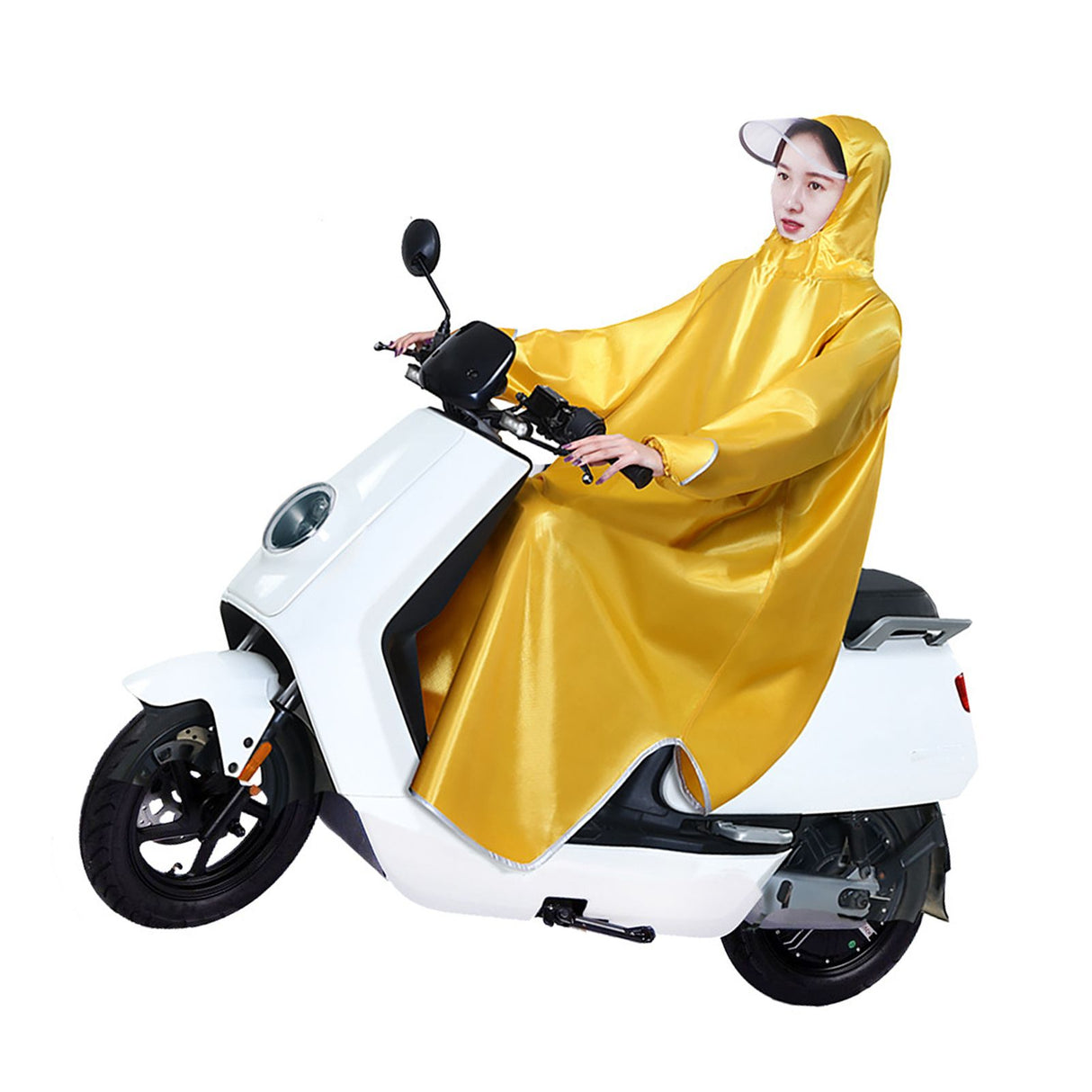 Electric Bike Raincoat Enlarged Protection Oxford Cloth Adults Sleeve Rain Poncho for Cycling Golden Yellow 5XL