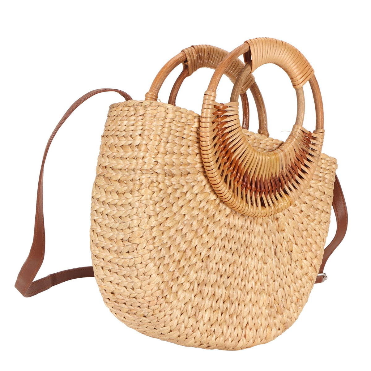 Women Rattan Bag Retro Fashion Small Semicircle Handwoven Straw Shoulder Bag Clutch Bag for Beach Travel