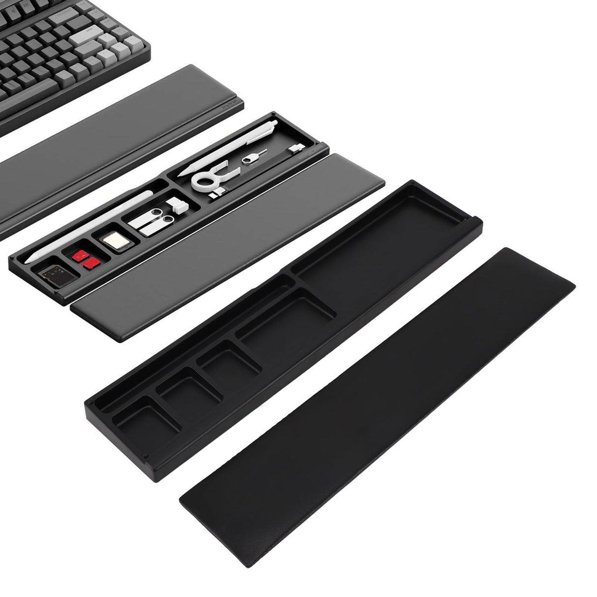 Keyboard Wrist Rest Pad Ergonomic Soft Prevent Slip Keyboard Wrist Support with Partition Storage Case for Office Black