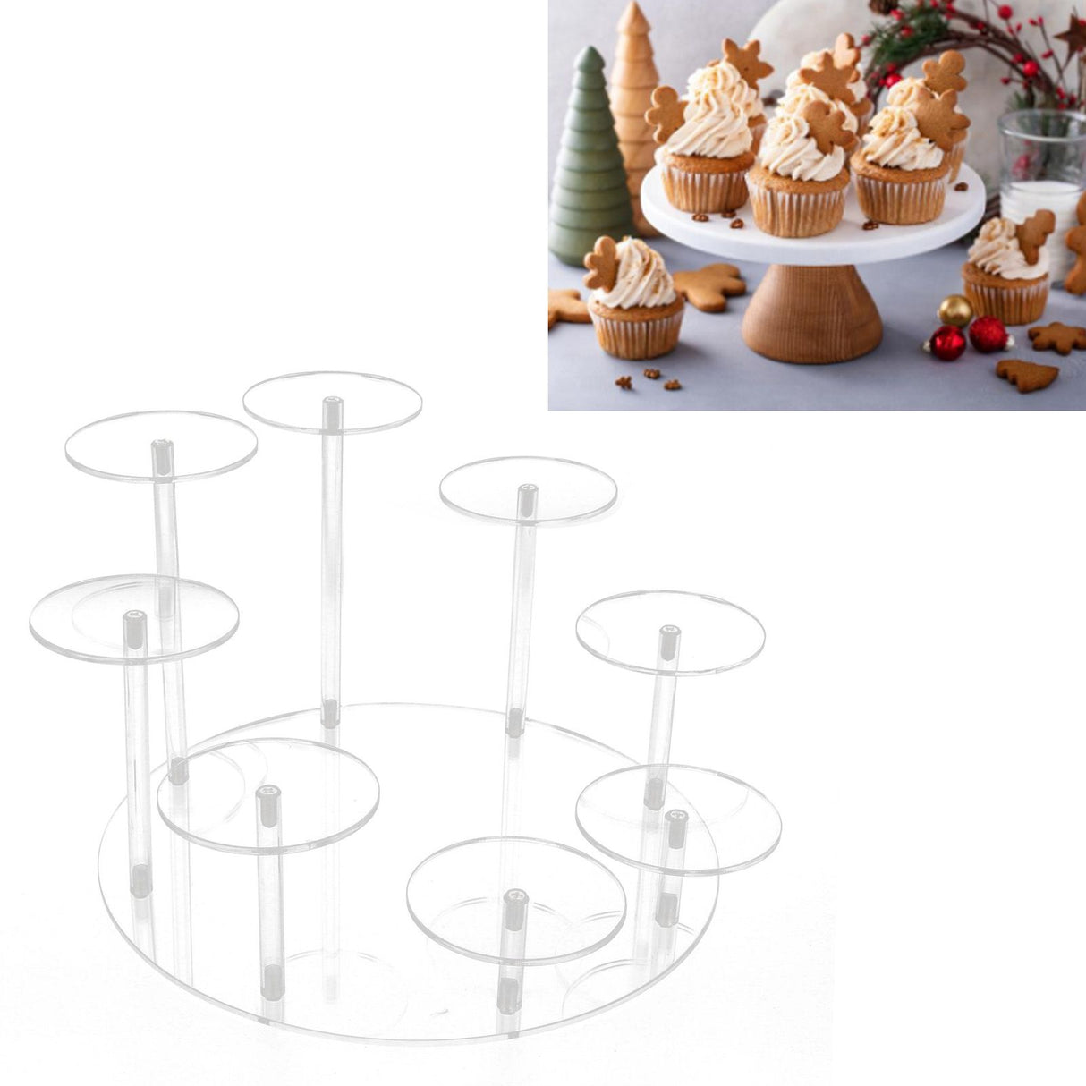 Acrylic Cupcake Stands Stable Round Anime Figure Doll Platter Display Stand for Wedding Birthday Party Transparent