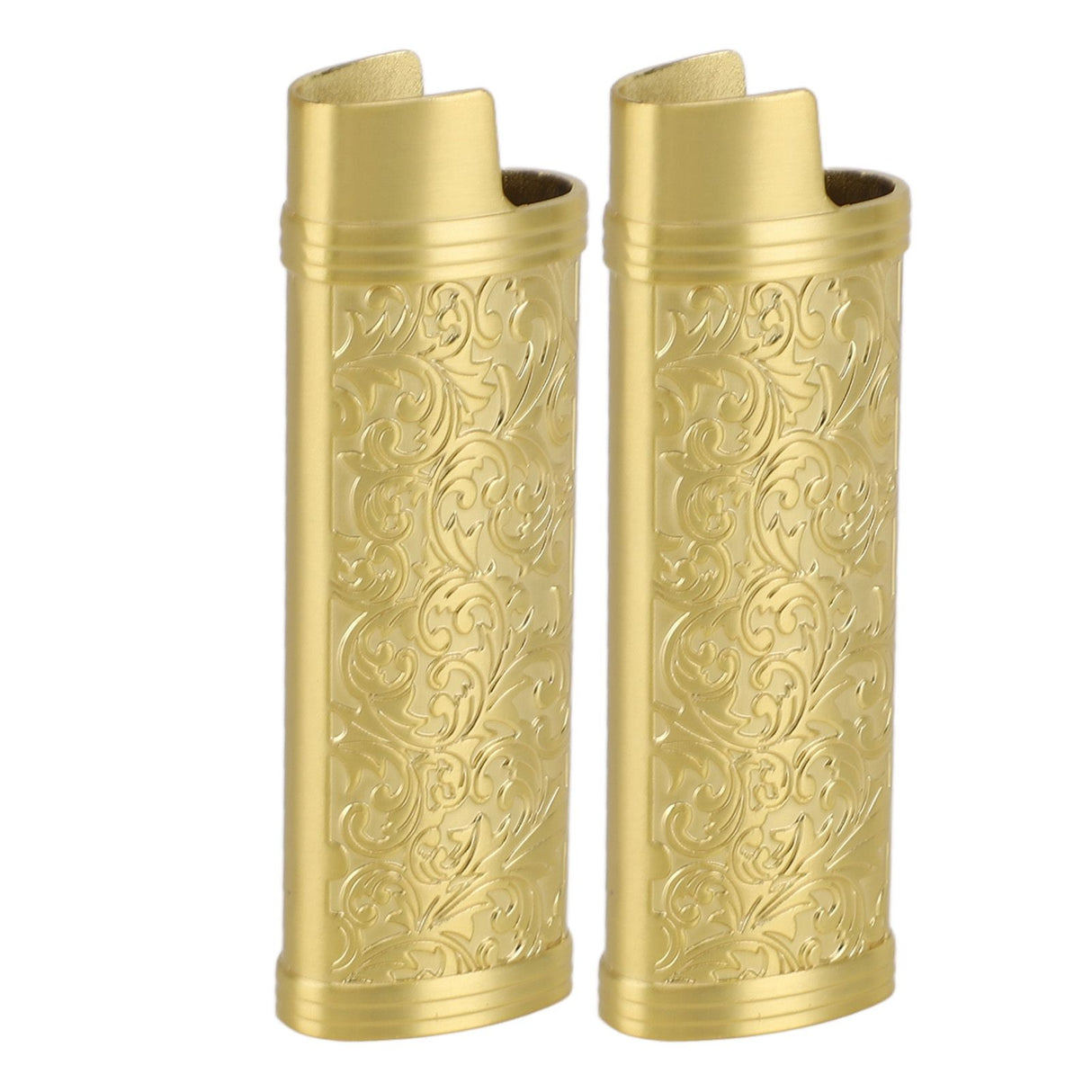 2PCS Lighter Case Cover Vintage Style Floral Stamped Zinc Alloy Shell for Lighter Protection Gold