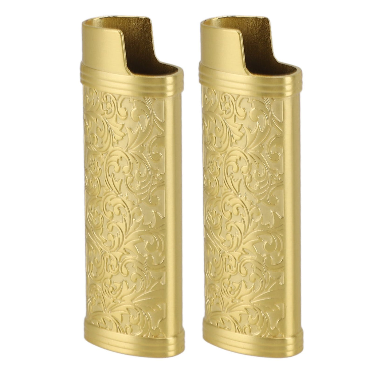 2PCS Lighter Case Cover Vintage Style Floral Stamped Zinc Alloy Shell for Lighter Protection Gold