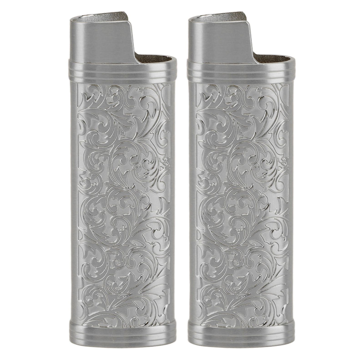 2PCS Lighter Case Cover Vintage Style Floral Stamped Zinc Alloy Shell for Lighter Protection Gray