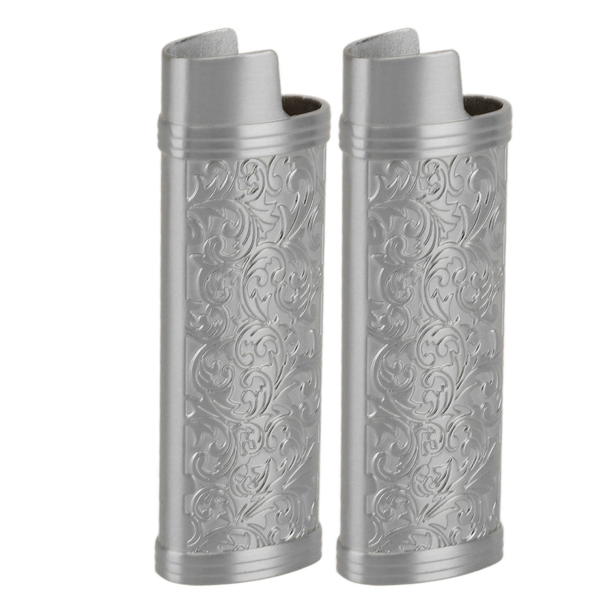 2PCS Lighter Case Cover Vintage Style Floral Stamped Zinc Alloy Shell for Lighter Protection Gray