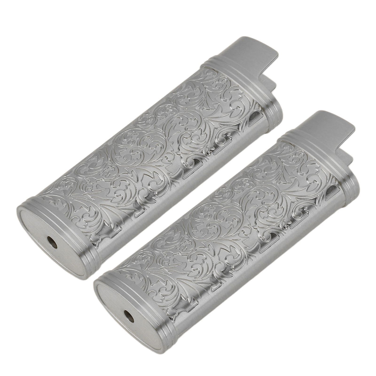 2PCS Lighter Case Cover Vintage Style Floral Stamped Zinc Alloy Shell for Lighter Protection Gray