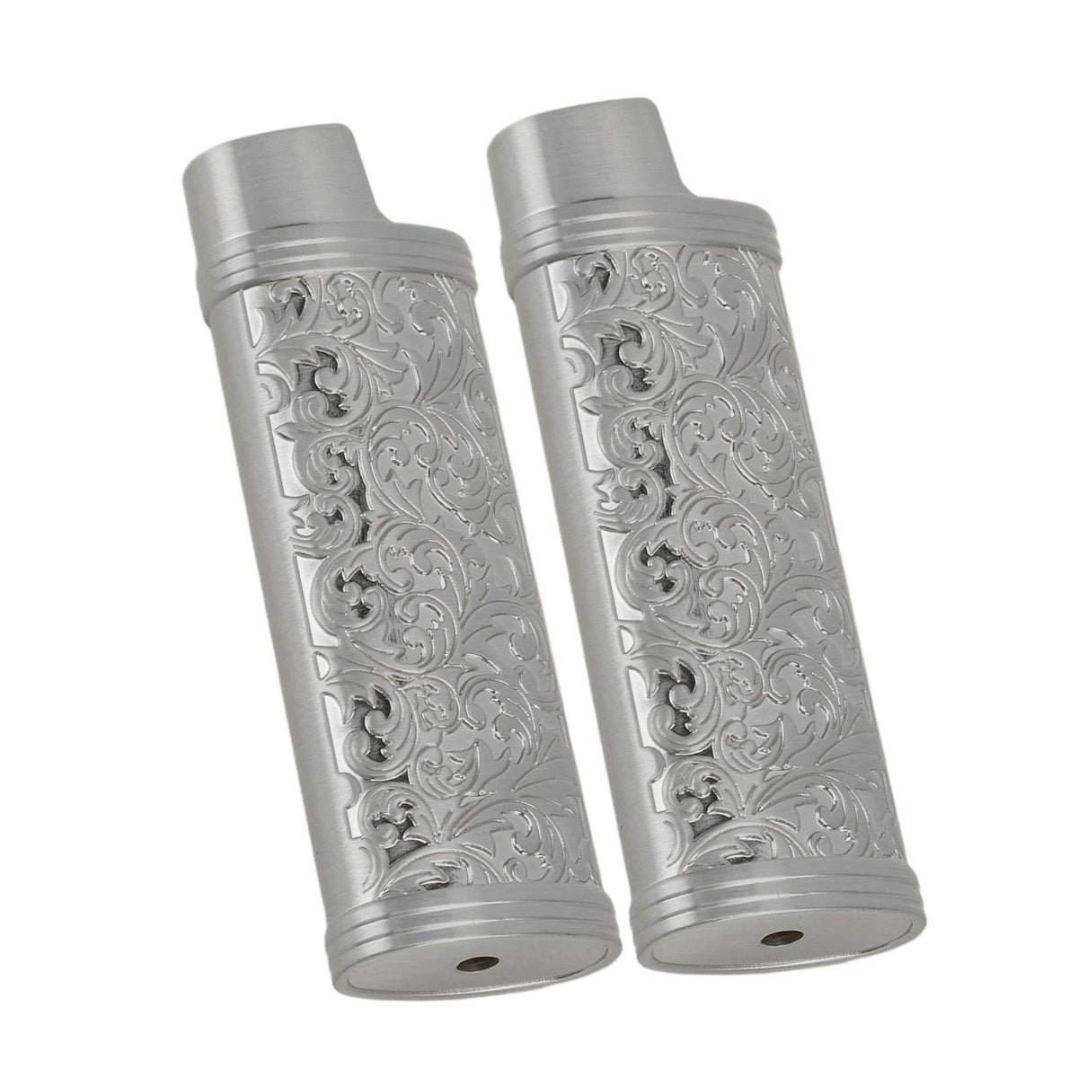 2PCS Lighter Case Cover Vintage Style Floral Stamped Zinc Alloy Shell for Lighter Protection Gray