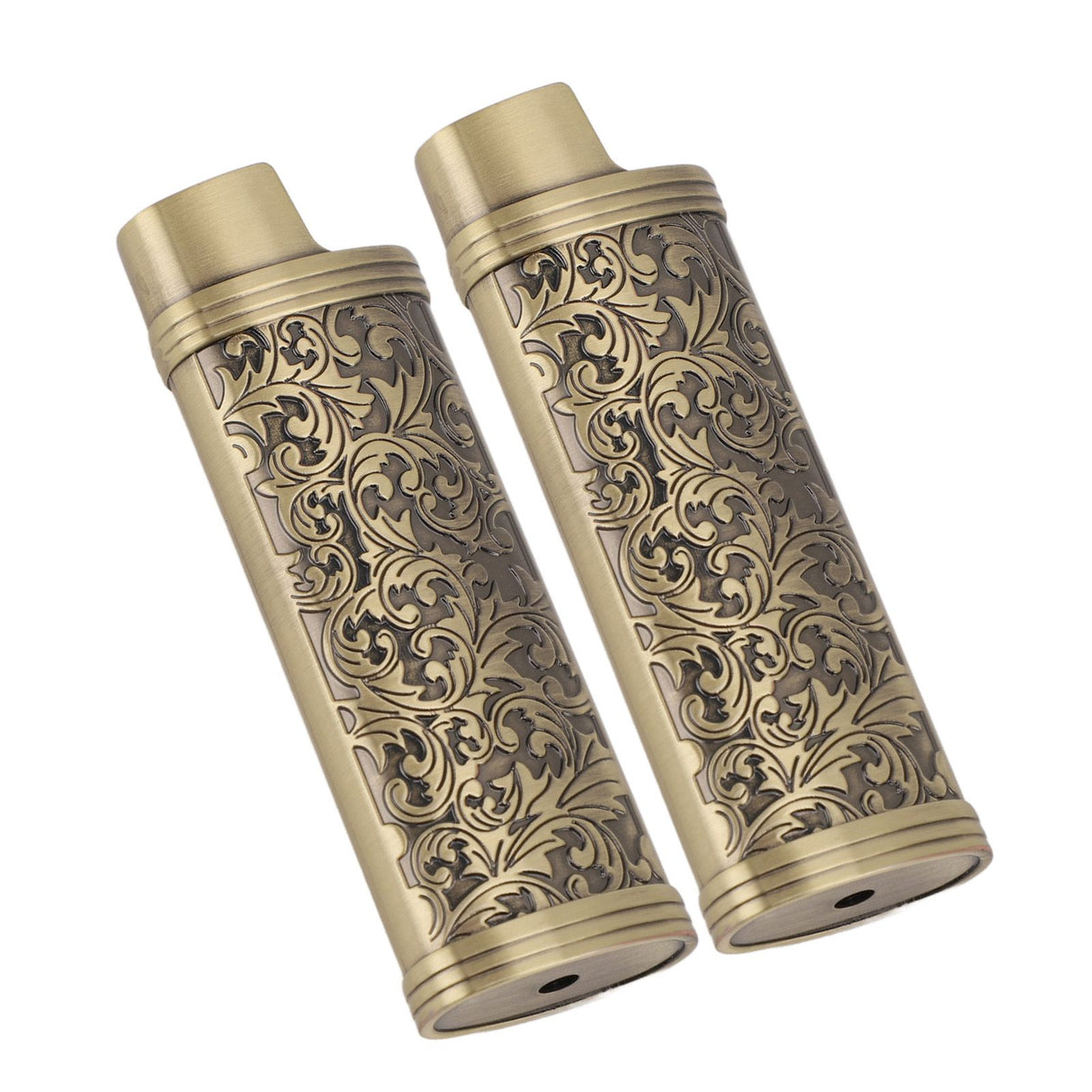 2PCS Lighter Case Cover Vintage Style Floral Stamped Zinc Alloy Shell for Lighter Protection Bronze