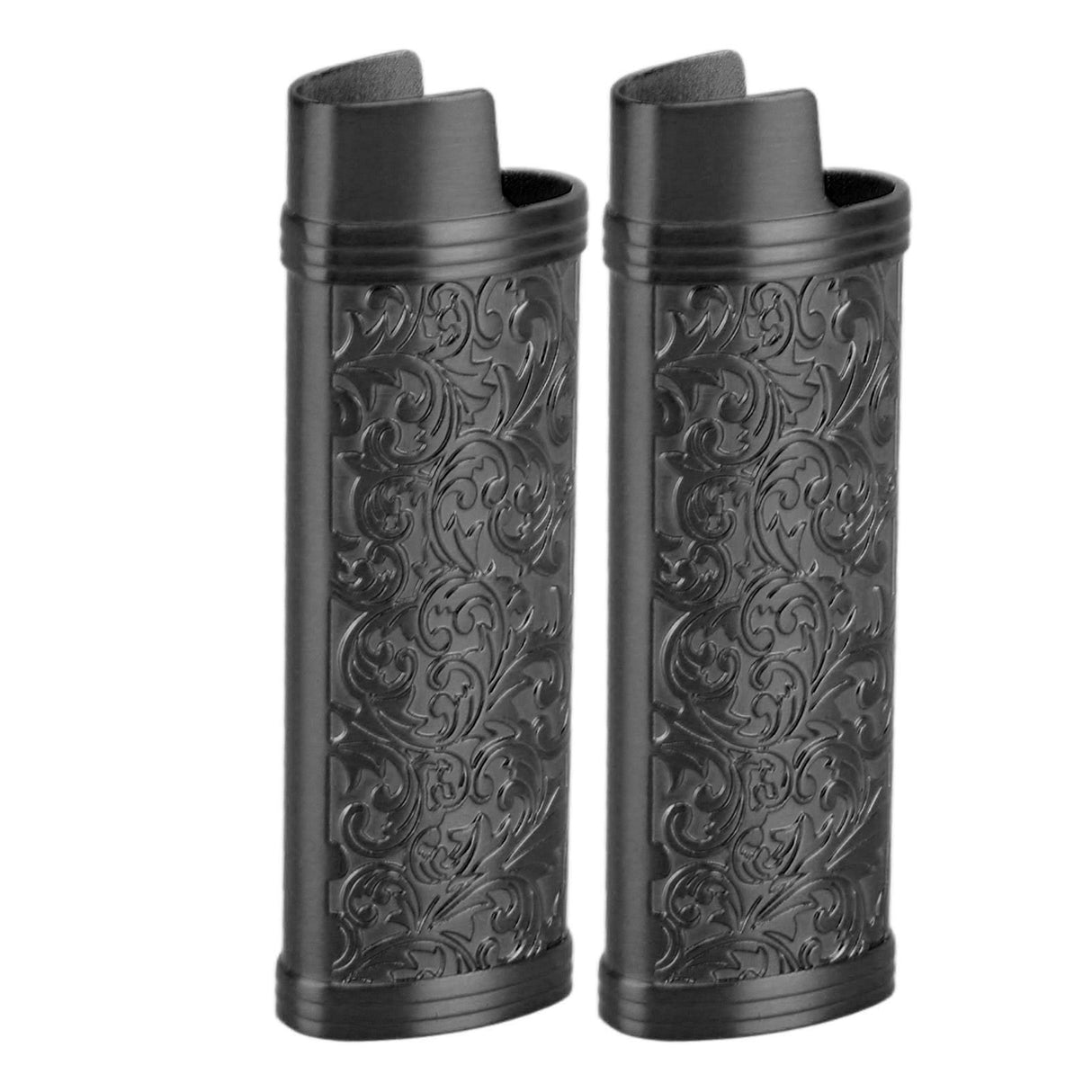 2PCS Lighter Case Cover Vintage Style Floral Stamped Zinc Alloy Shell for Lighter Protection Black