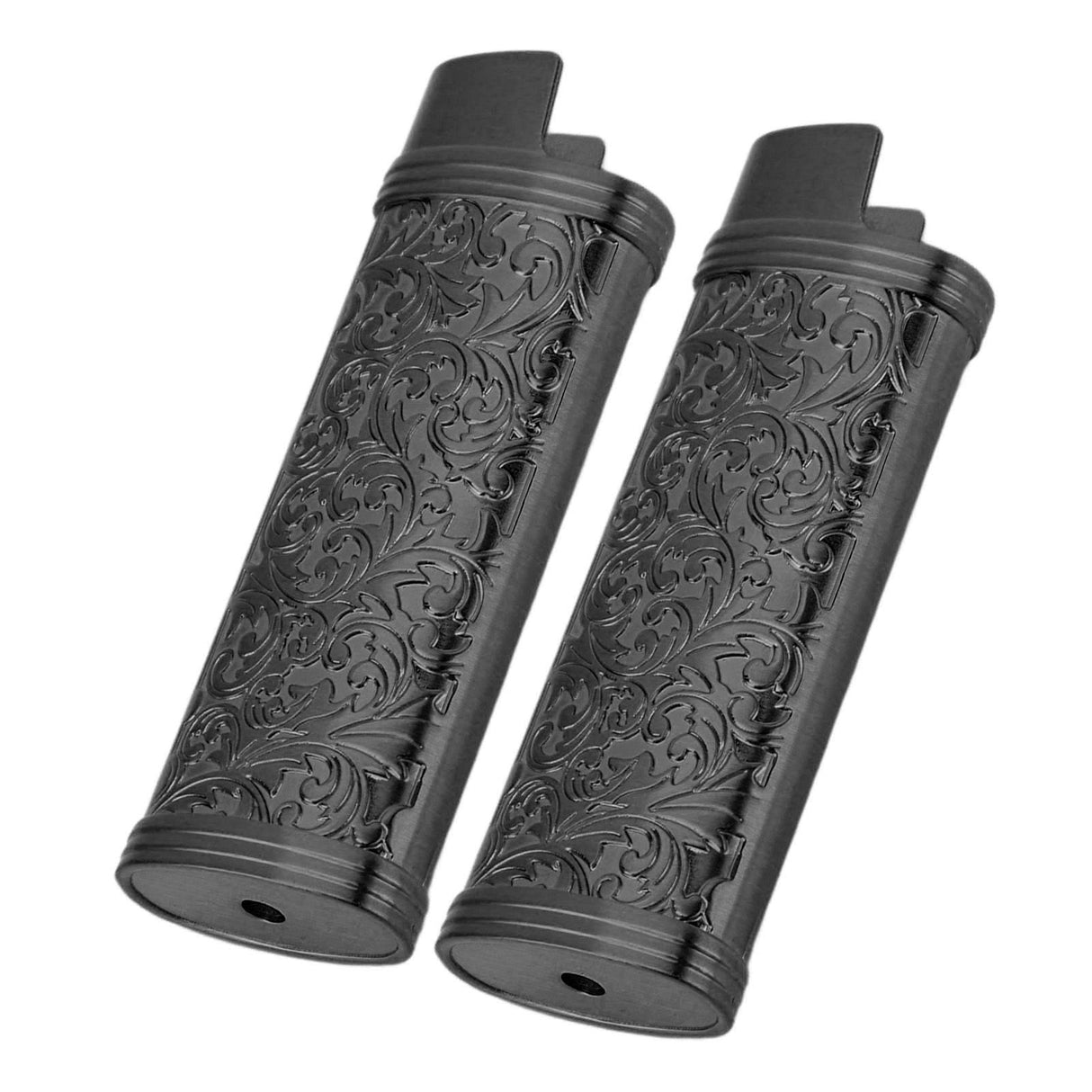 2PCS Lighter Case Cover Vintage Style Floral Stamped Zinc Alloy Shell for Lighter Protection Black
