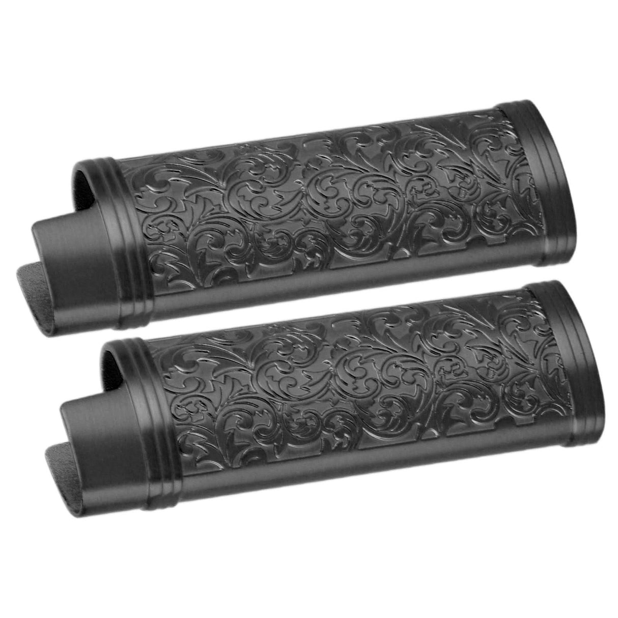 2PCS Lighter Case Cover Vintage Style Floral Stamped Zinc Alloy Shell for Lighter Protection Black