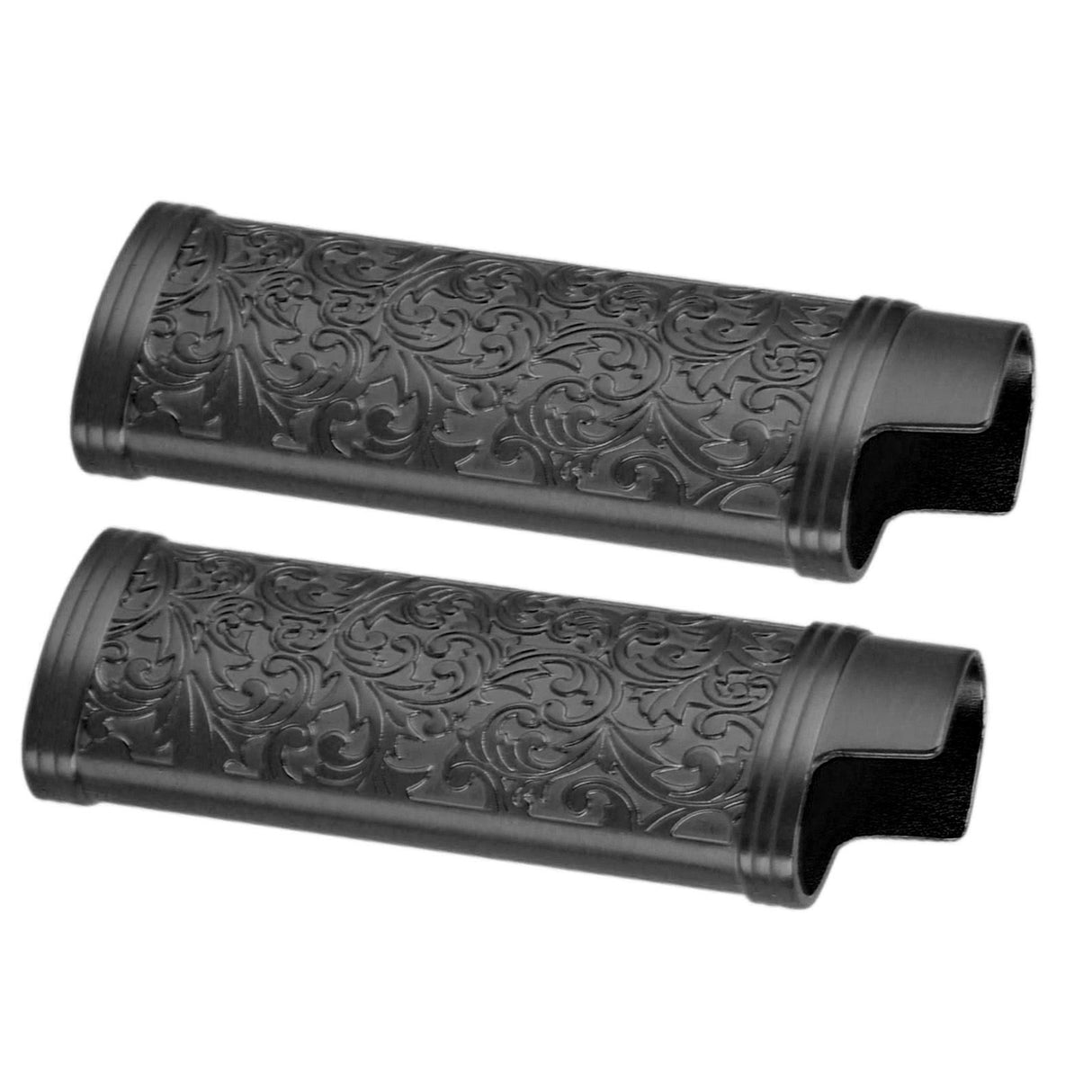 2PCS Lighter Case Cover Vintage Style Floral Stamped Zinc Alloy Shell for Lighter Protection Black