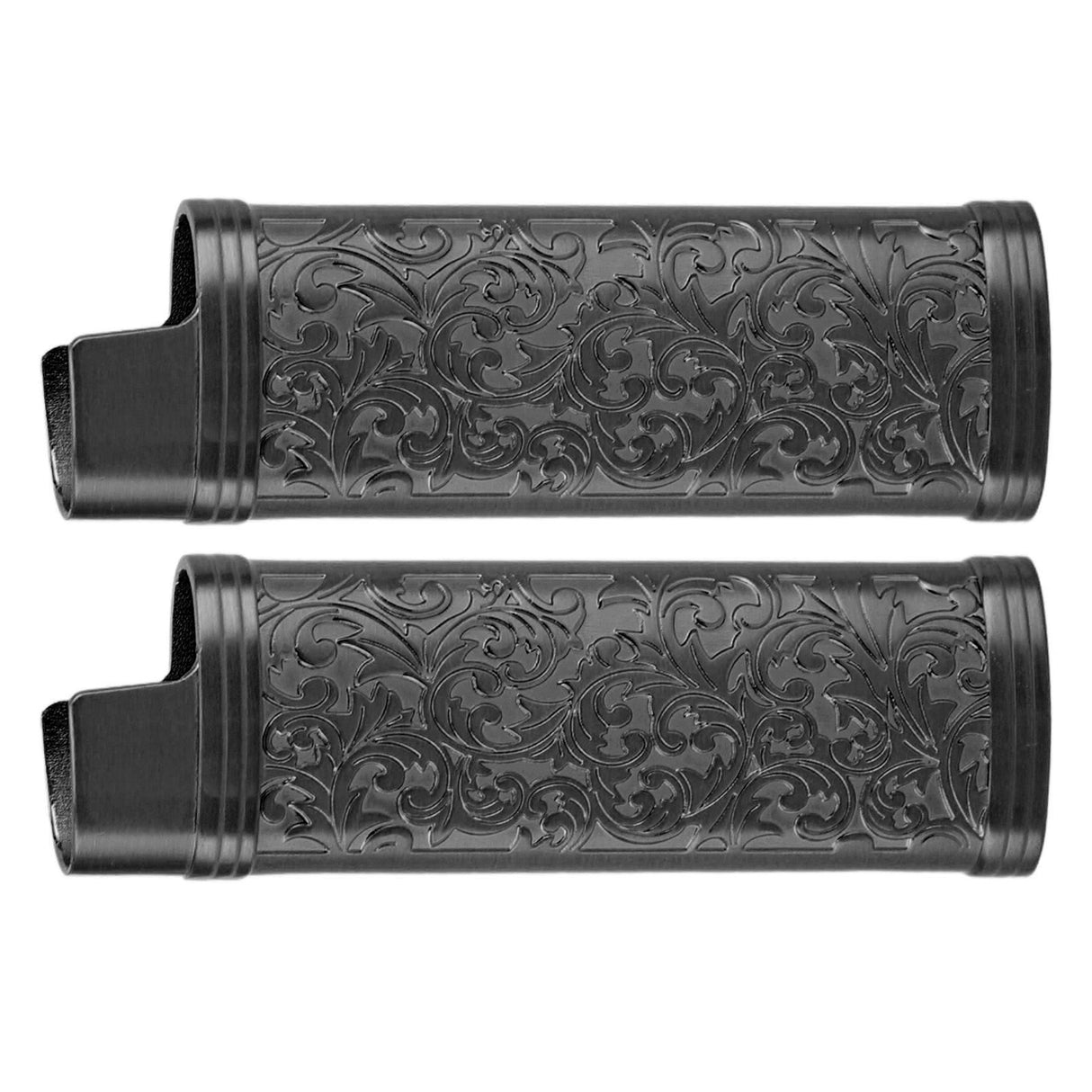 2PCS Lighter Case Cover Vintage Style Floral Stamped Zinc Alloy Shell for Lighter Protection Black