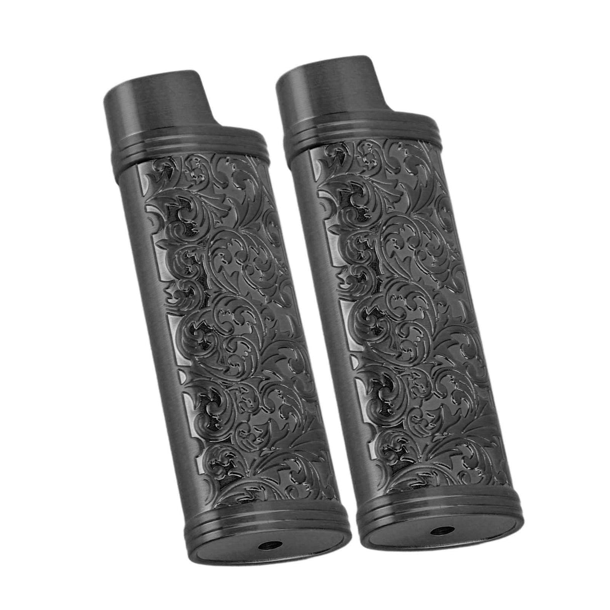 2PCS Lighter Case Cover Vintage Style Floral Stamped Zinc Alloy Shell for Lighter Protection Black
