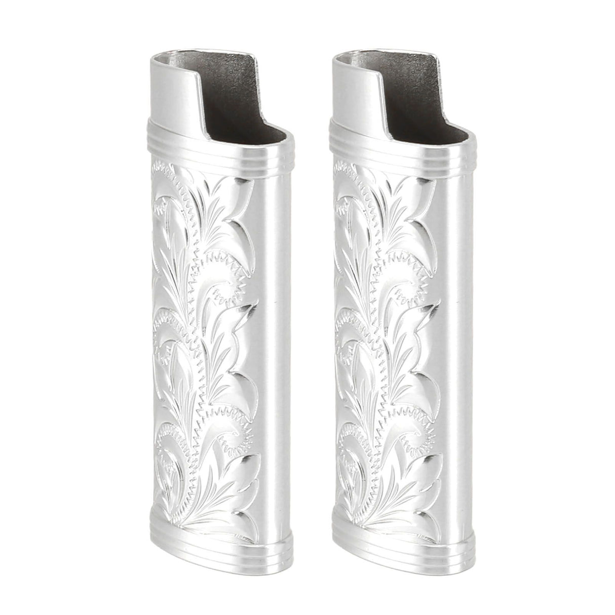 2Pcs Lighter Case Zinc Alloy Lighter Storage Container Floral Pattern for Outdoor Camping Hiking Silver
