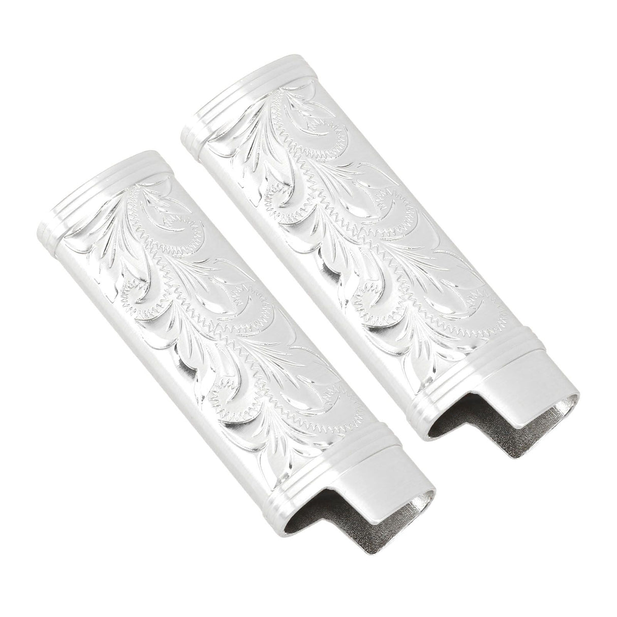 2Pcs Lighter Case Zinc Alloy Lighter Storage Container Floral Pattern for Outdoor Camping Hiking Silver
