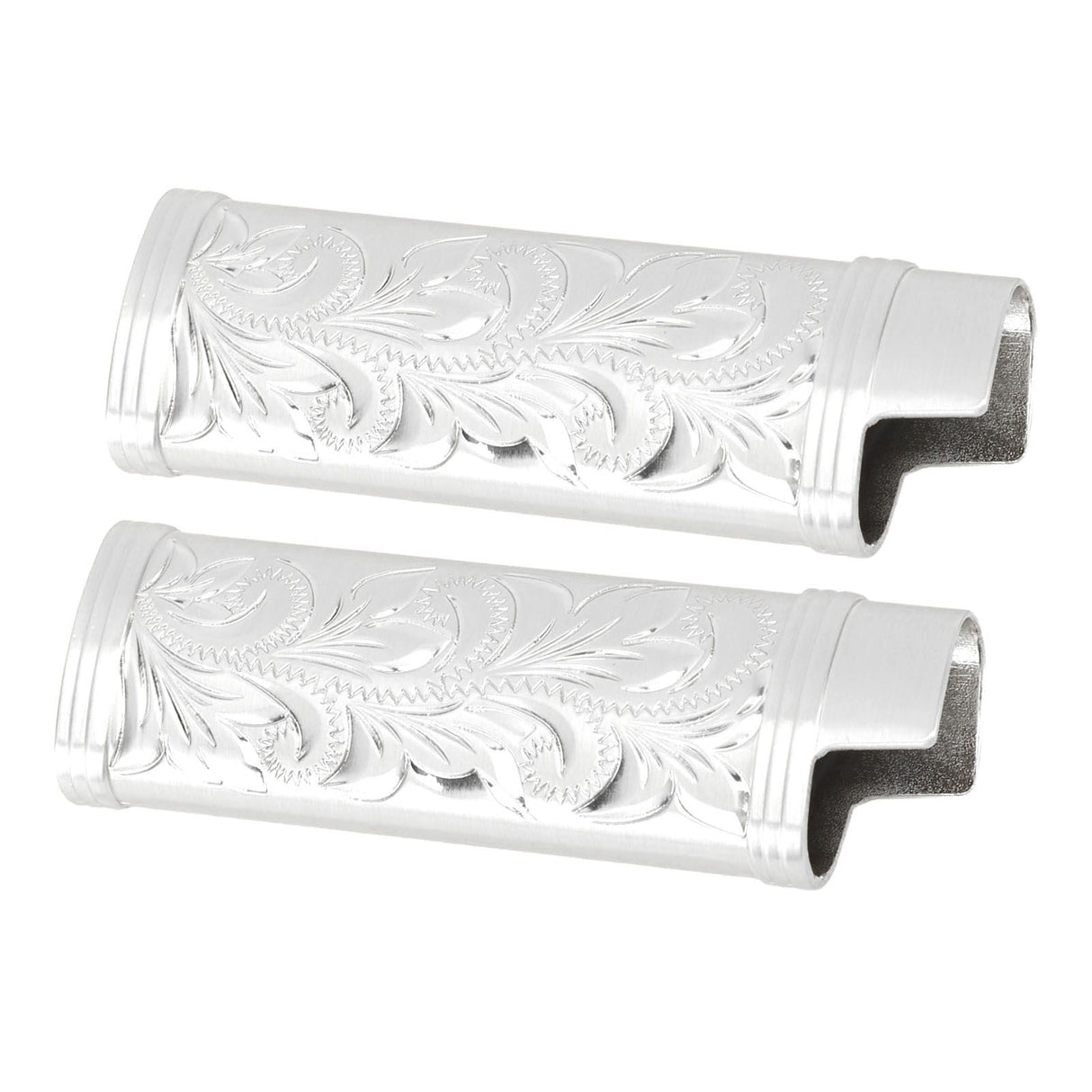 2Pcs Lighter Case Zinc Alloy Lighter Storage Container Floral Pattern for Outdoor Camping Hiking Silver