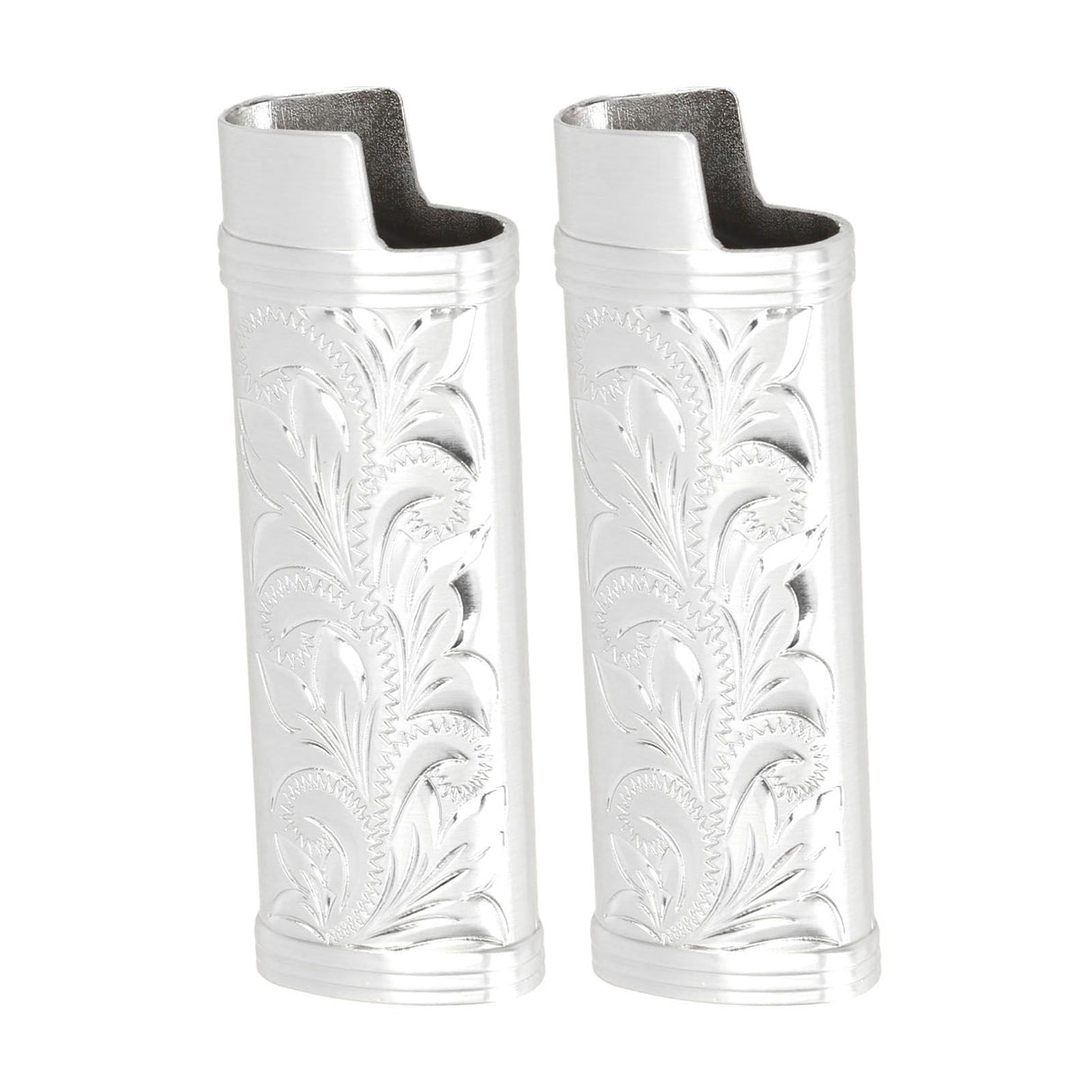 2Pcs Lighter Case Zinc Alloy Lighter Storage Container Floral Pattern for Outdoor Camping Hiking Silver