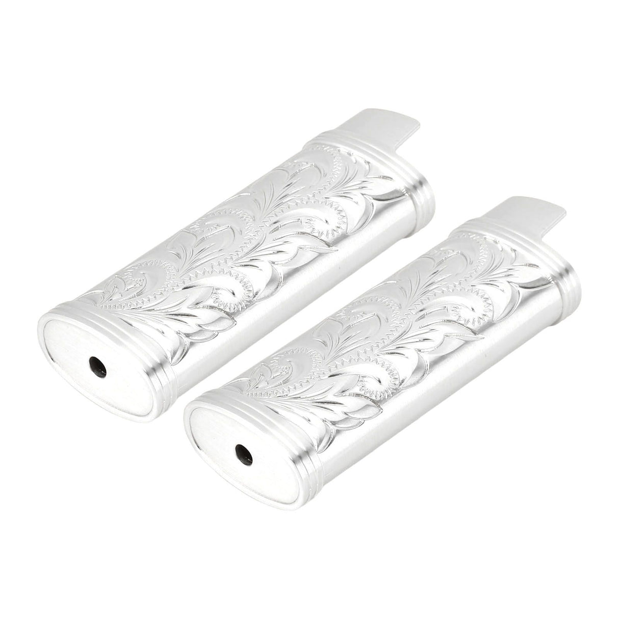 2Pcs Lighter Case Zinc Alloy Lighter Storage Container Floral Pattern for Outdoor Camping Hiking Silver