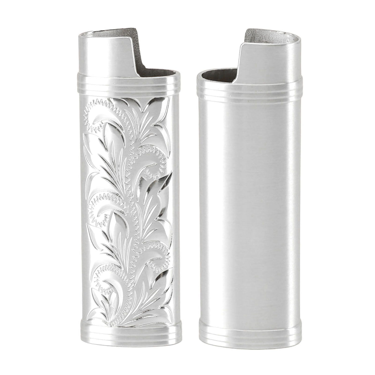2Pcs Lighter Case Zinc Alloy Lighter Storage Container Floral Pattern for Outdoor Camping Hiking Silver