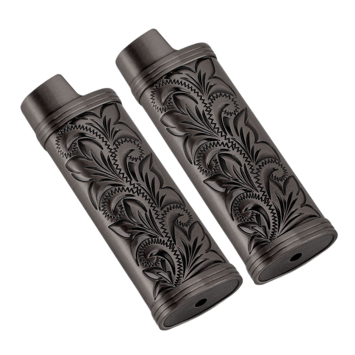 2Pcs Lighter Case Zinc Alloy Lighter Storage Container Floral Pattern for Outdoor Camping Hiking Black