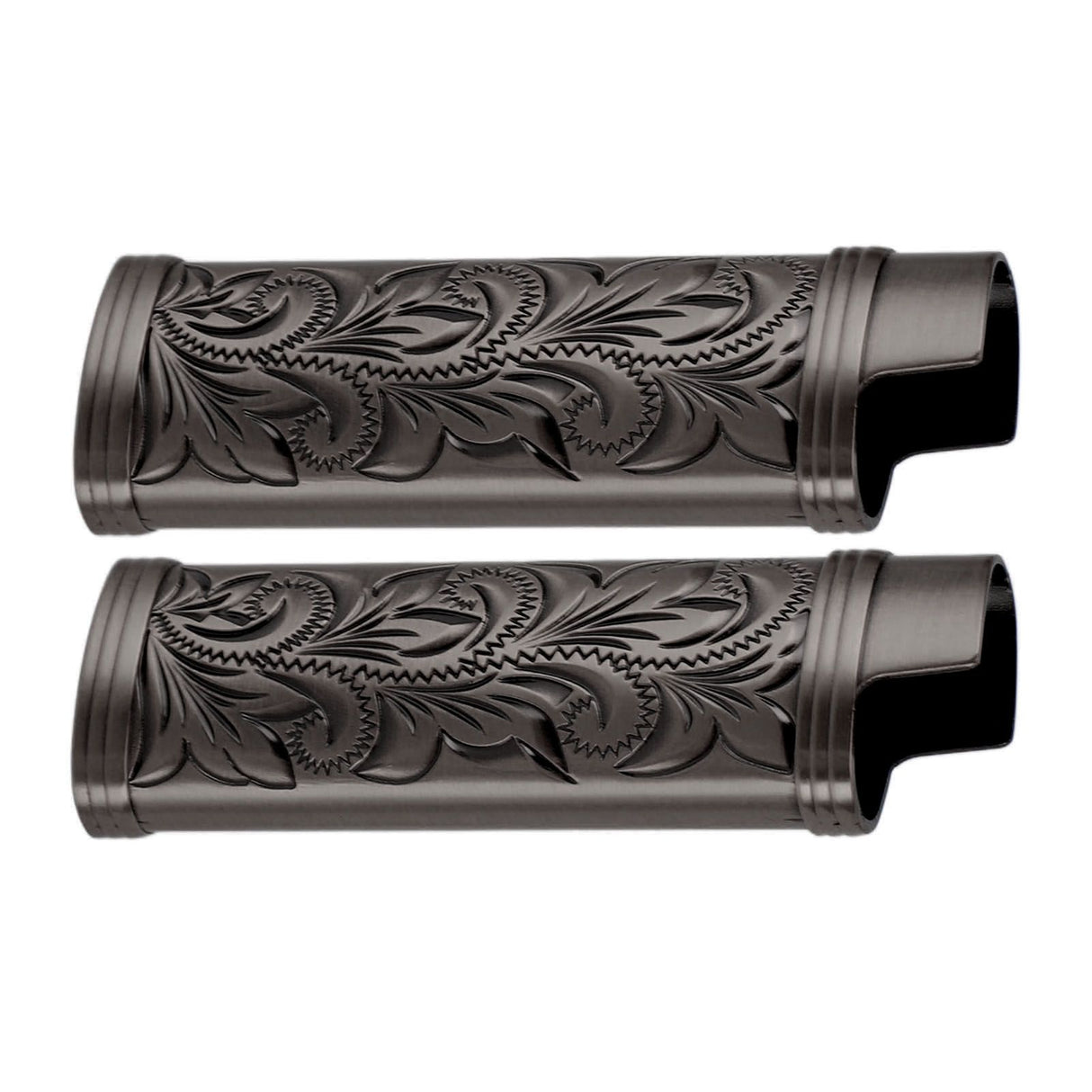 2Pcs Lighter Case Zinc Alloy Lighter Storage Container Floral Pattern for Outdoor Camping Hiking Black