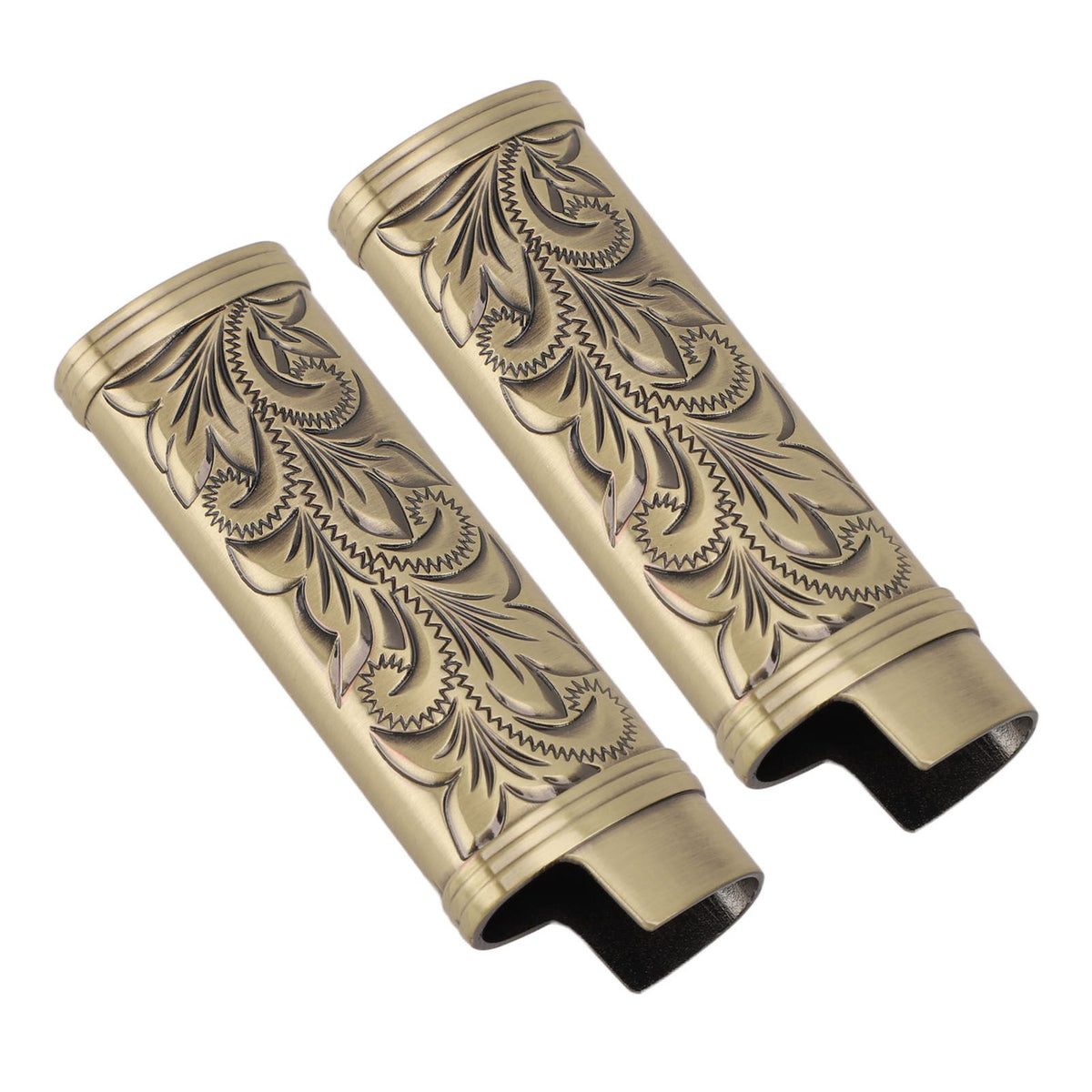 2Pcs Lighter Case Zinc Alloy Lighter Storage Container Floral Pattern for Outdoor Camping Hiking Bronze