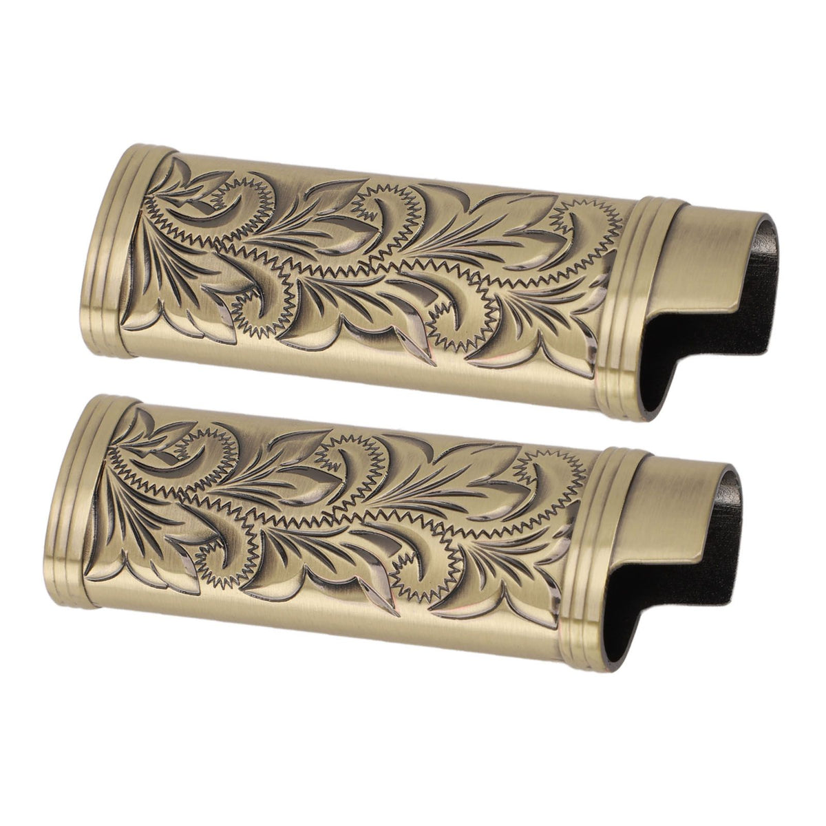 2Pcs Lighter Case Zinc Alloy Lighter Storage Container Floral Pattern for Outdoor Camping Hiking Bronze