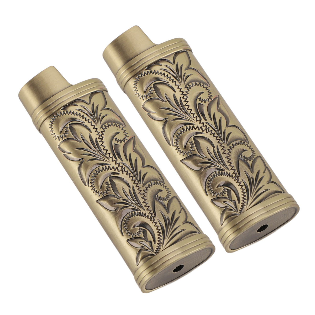 2Pcs Lighter Case Zinc Alloy Lighter Storage Container Floral Pattern for Outdoor Camping Hiking Bronze