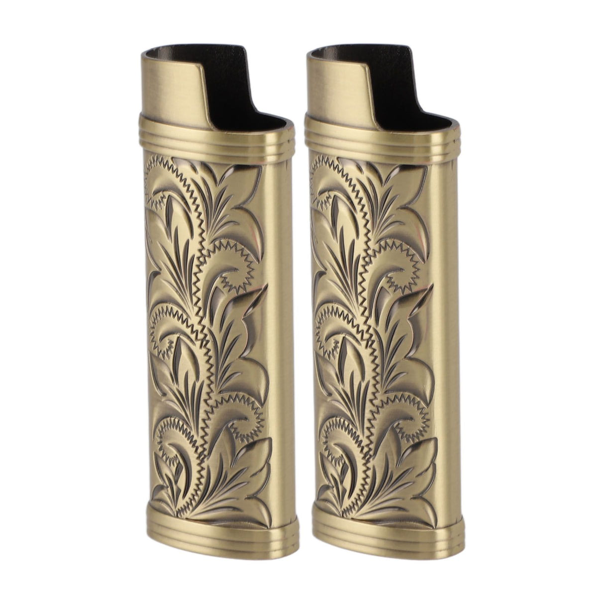 2Pcs Lighter Case Zinc Alloy Lighter Storage Container Floral Pattern for Outdoor Camping Hiking Bronze