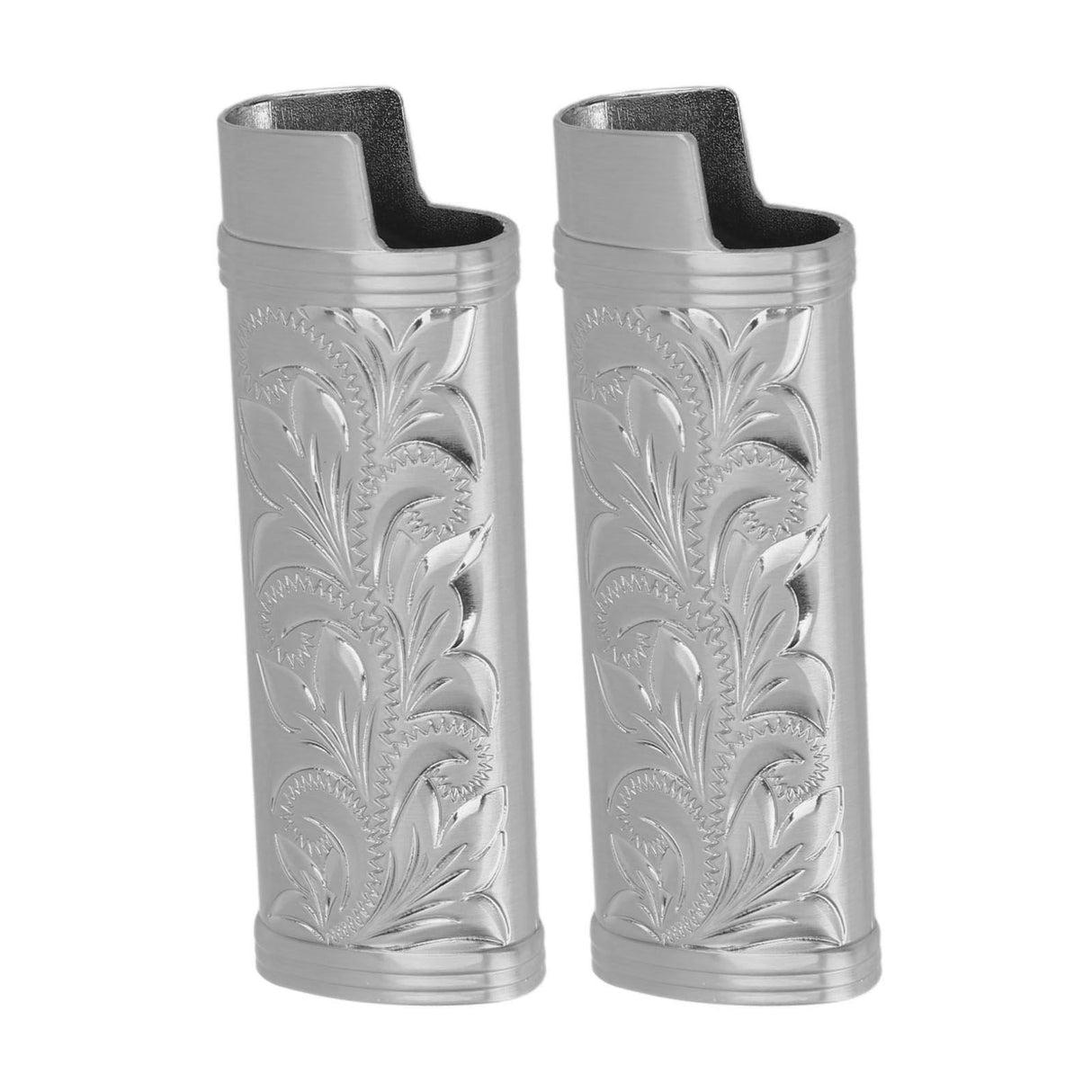 2Pcs Lighter Case Zinc Alloy Lighter Storage Container Floral Pattern for Outdoor Camping Hiking Grey