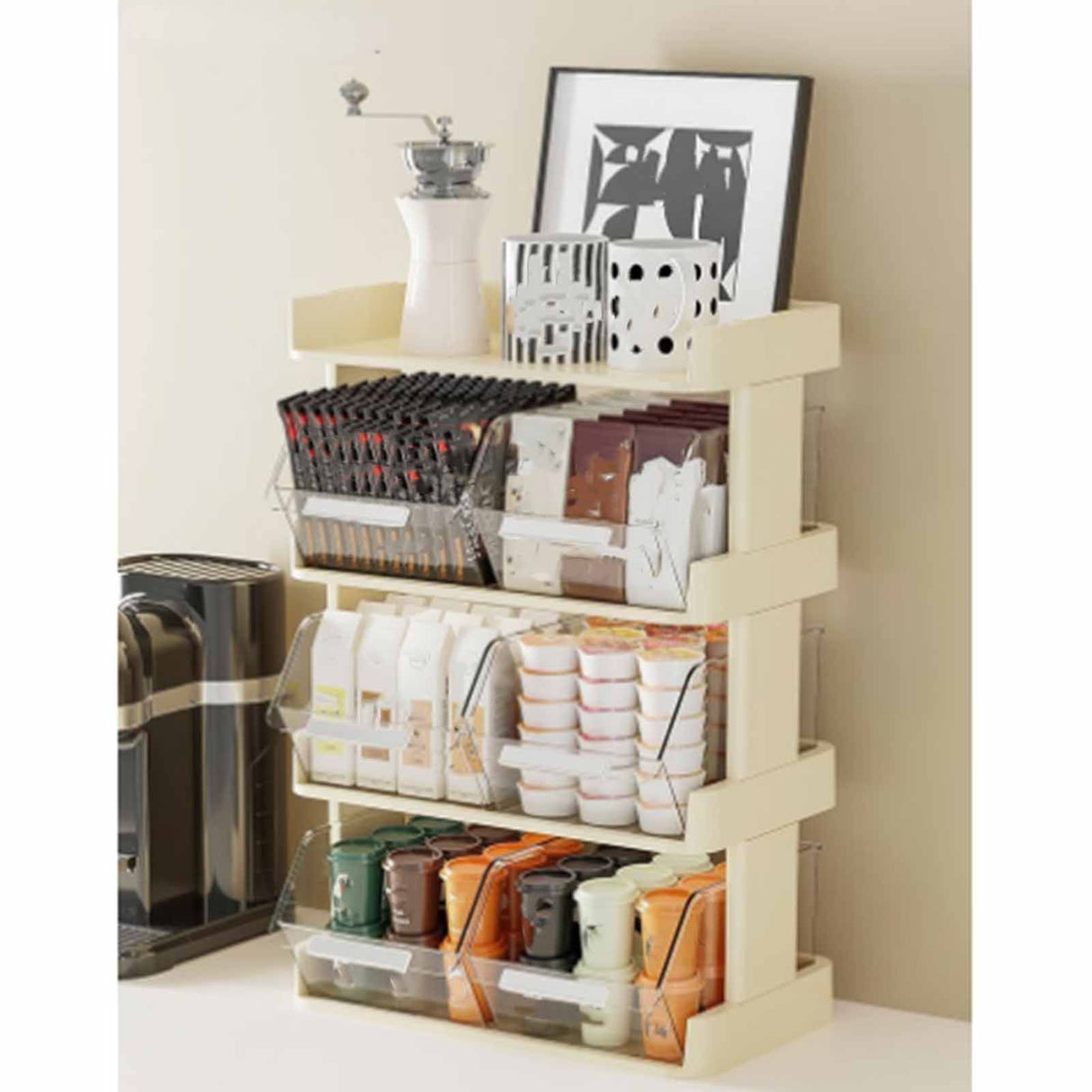 Tea Bag Organizer Office Bar Desktop Tea Bag Coffee Capsule Storage Rack Multilayer Countertop Organizer Cream White 4 Layer 30x17x42.5cm
