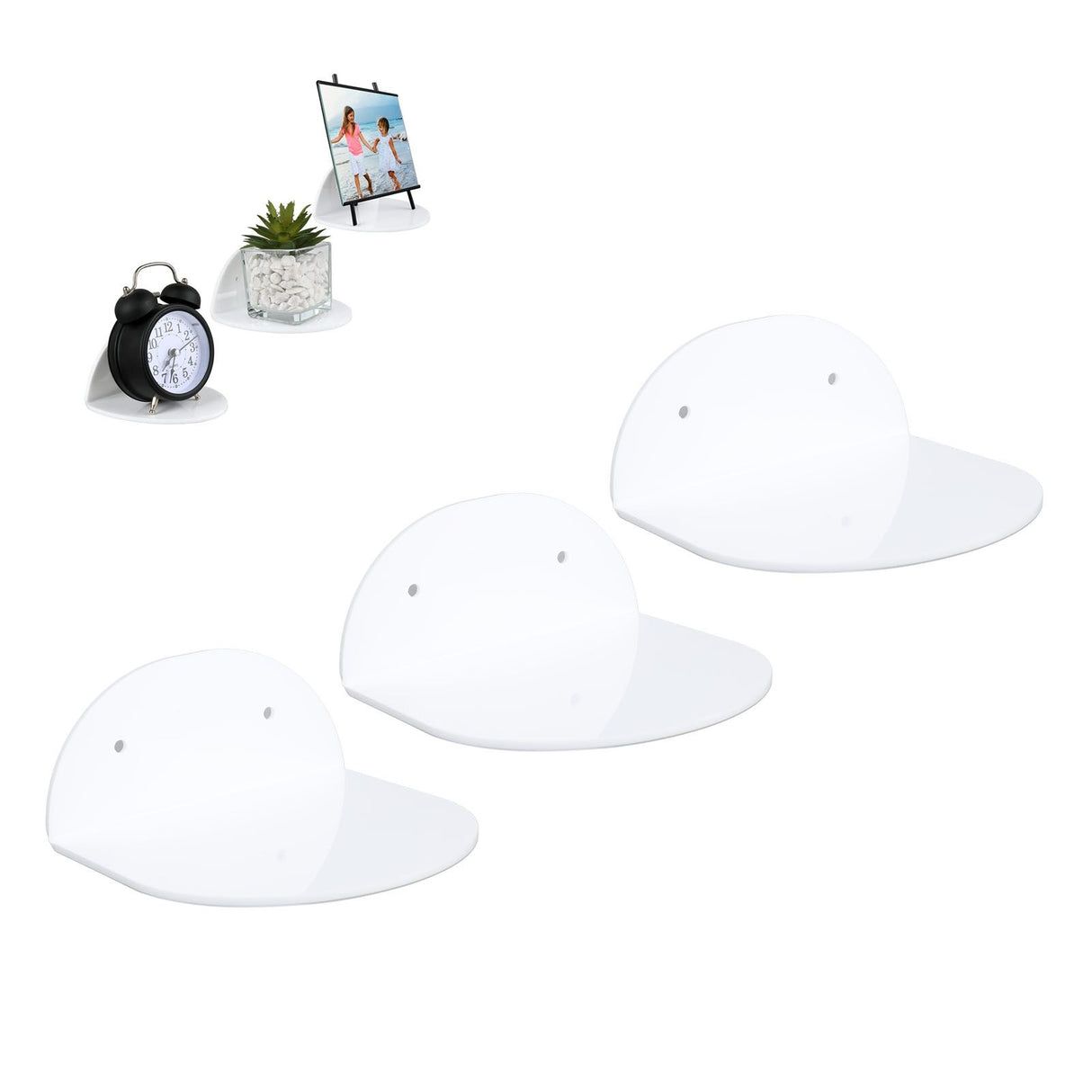 3pcs Wall Speaker Floating Shelves Acrylic Waterproof Wall Mounted Speaker Display Stand for Baby Camera Small Alarm Clock White