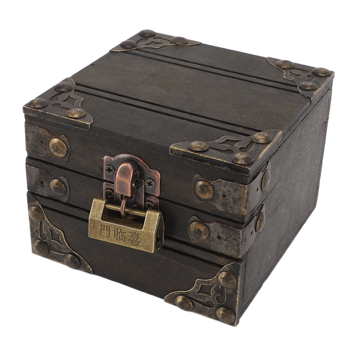 Large Jewelry Box Large Capacity Antique Durable Wood Dark Grey Vintage Jewelry Box with Metal Lock for Jewelry Trinkets