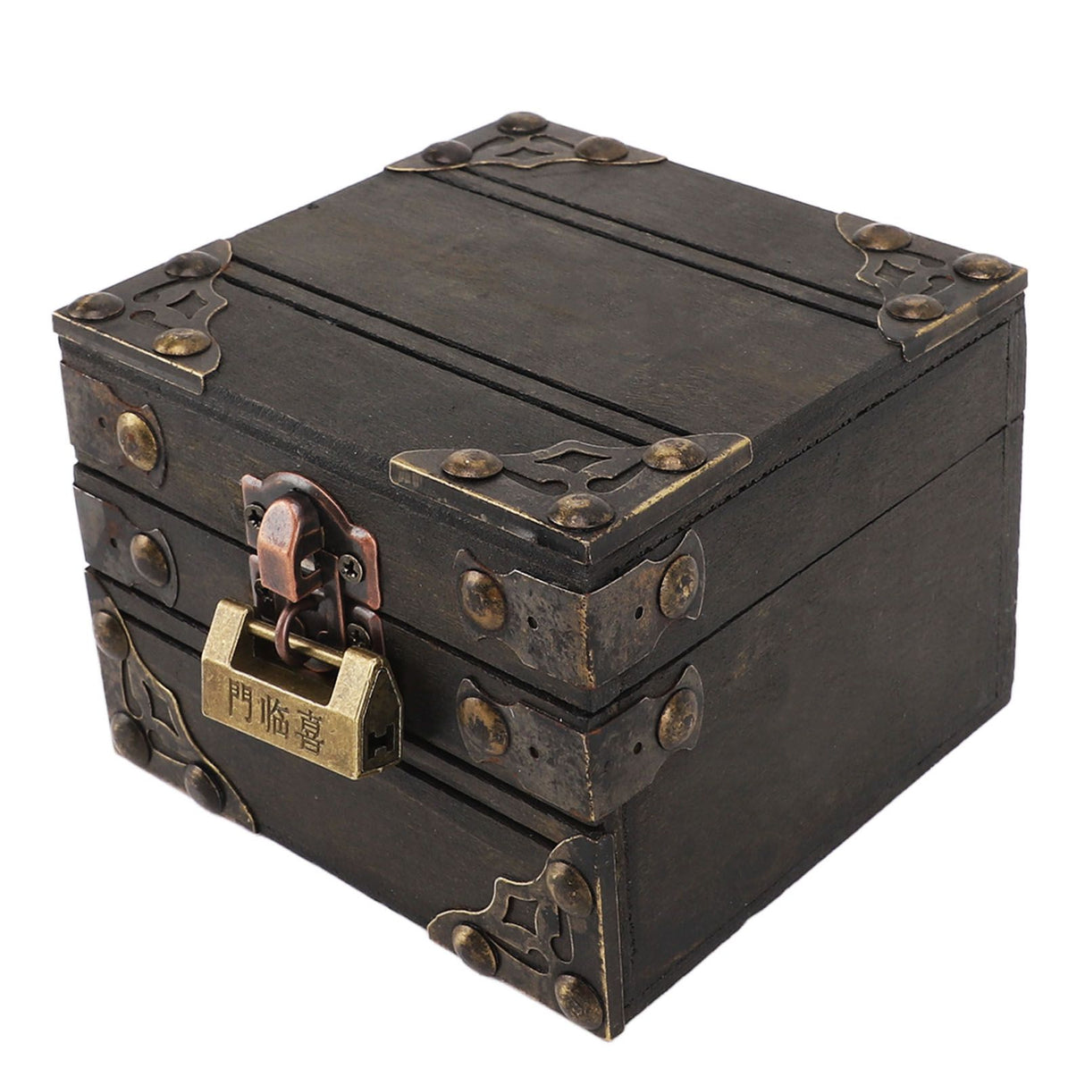 Large Jewelry Box Large Capacity Antique Durable Wood Dark Grey Vintage Jewelry Box with Metal Lock for Jewelry Trinkets