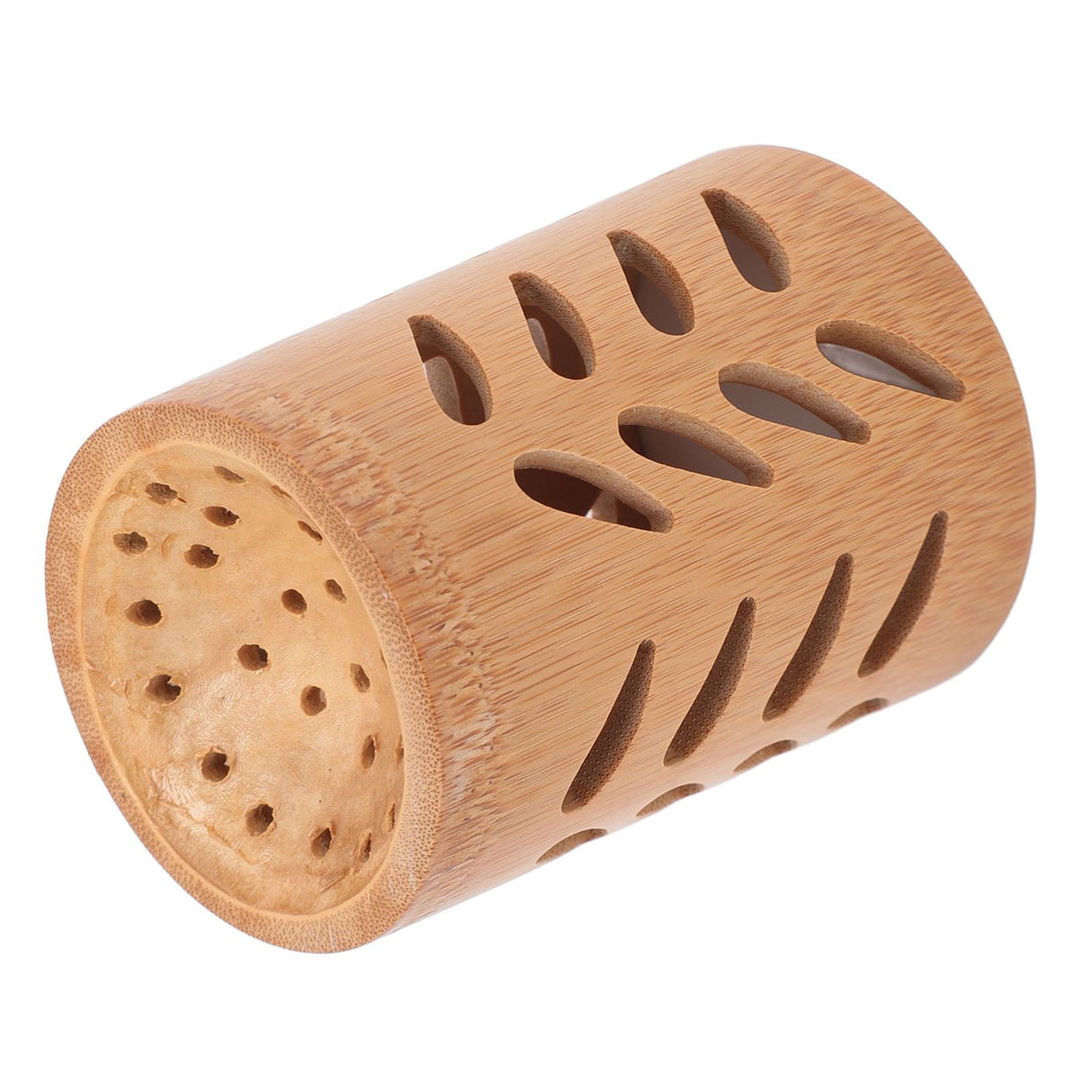 Storage Bucket Multi Purpose Cup Shape Bamboo Toothbrush Holder with Drainage Holes for Makeup Brushes