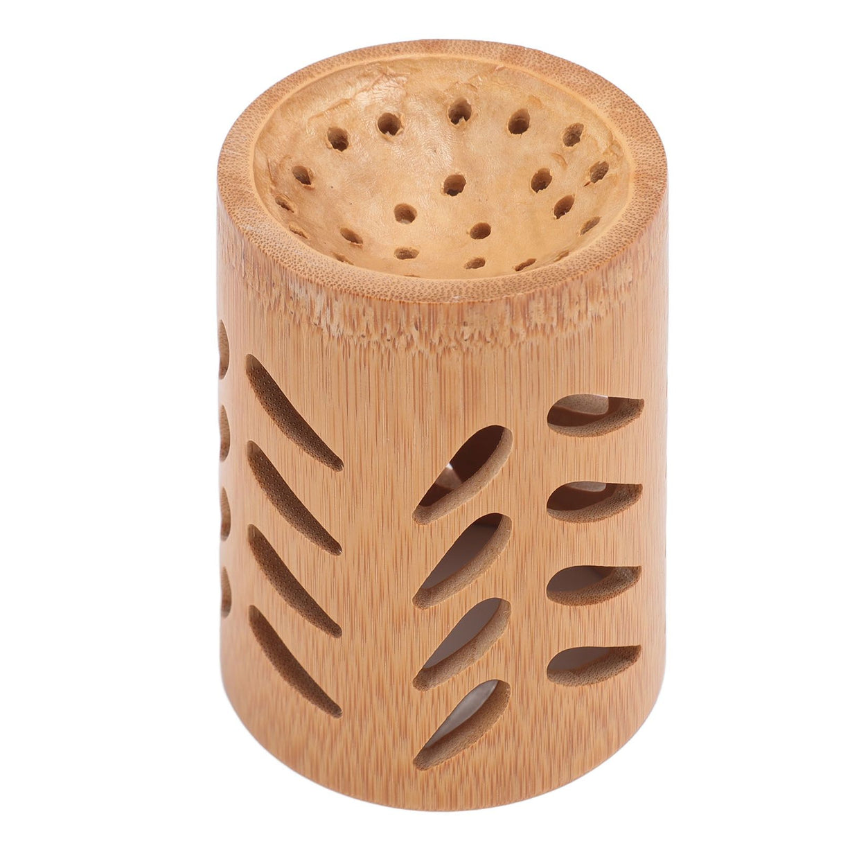 Storage Bucket Multi Purpose Cup Shape Bamboo Toothbrush Holder with Drainage Holes for Makeup Brushes