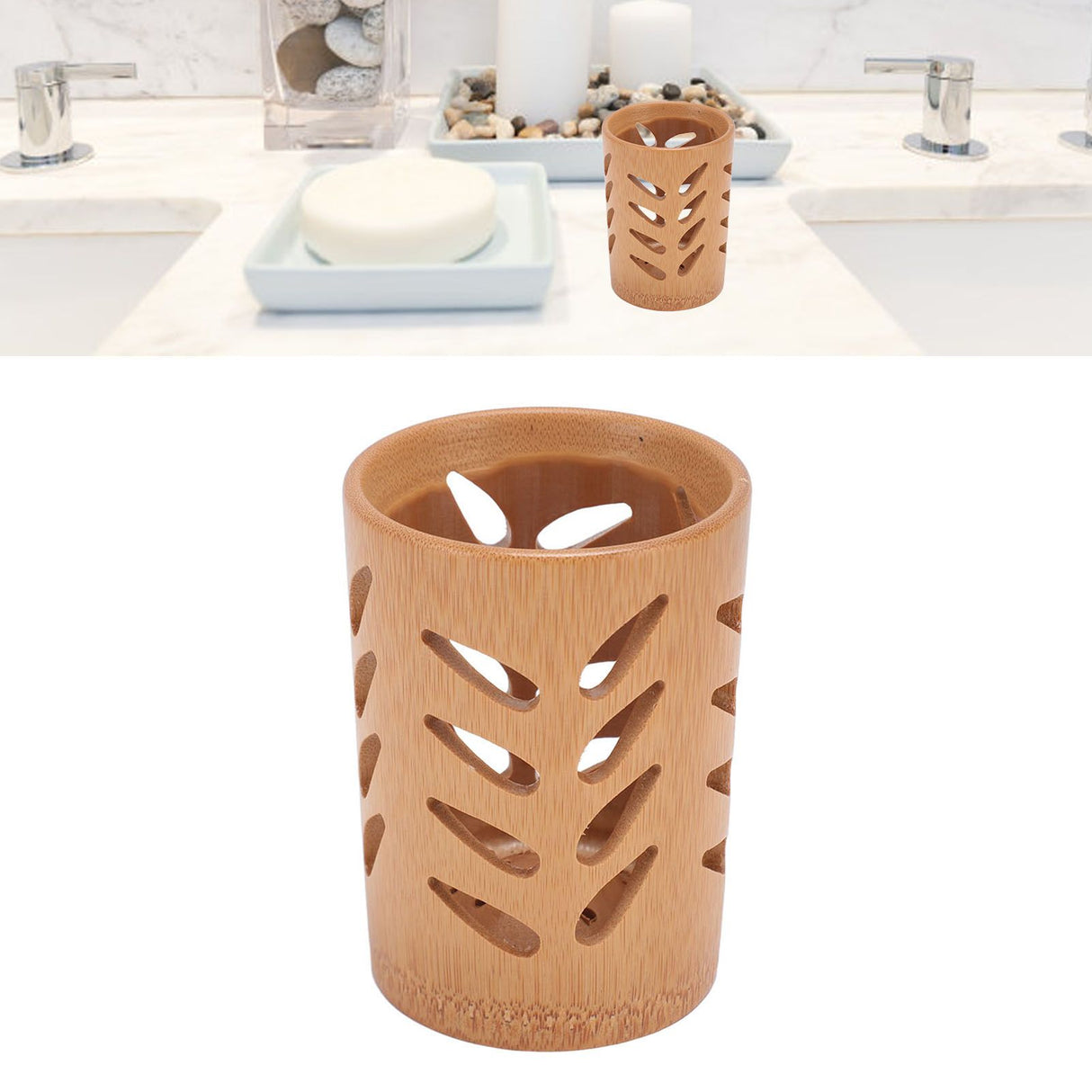 Storage Bucket Multi Purpose Cup Shape Bamboo Toothbrush Holder with Drainage Holes for Makeup Brushes