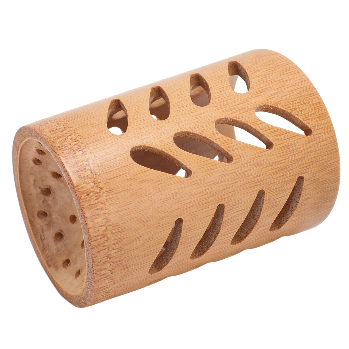 Storage Bucket Multi Purpose Cup Shape Bamboo Toothbrush Holder with Drainage Holes for Makeup Brushes