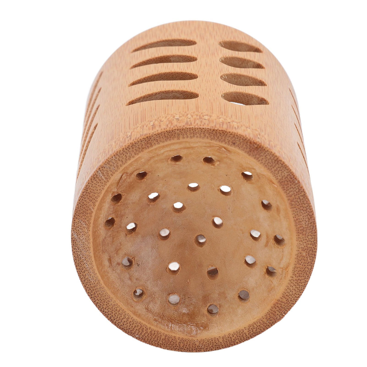 Storage Bucket Multi Purpose Cup Shape Bamboo Toothbrush Holder with Drainage Holes for Makeup Brushes