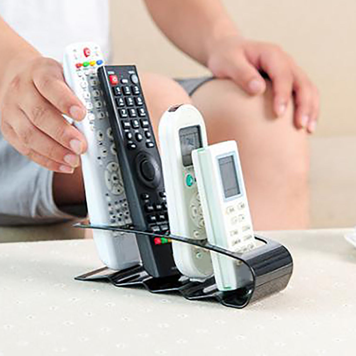 Remote Control Holder with 4 Compartments Plastic Easily Accessible TV Remote Caddy for Media Accessories Black