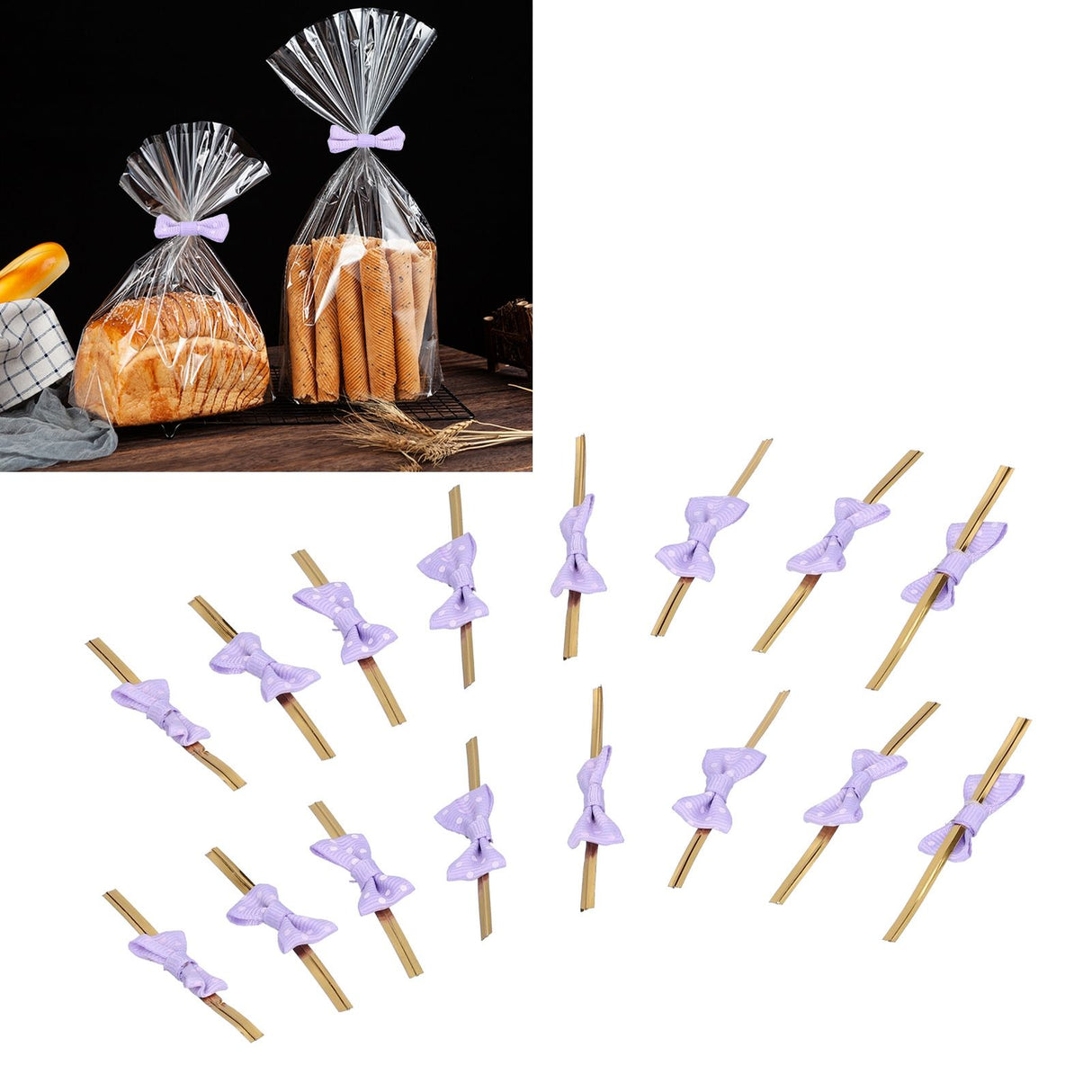 20pcs Bow Knot Twist Ties Biscuits Cookies DIY Baking Bag Ties for Gift Wrapping Weddings PartiesPurple