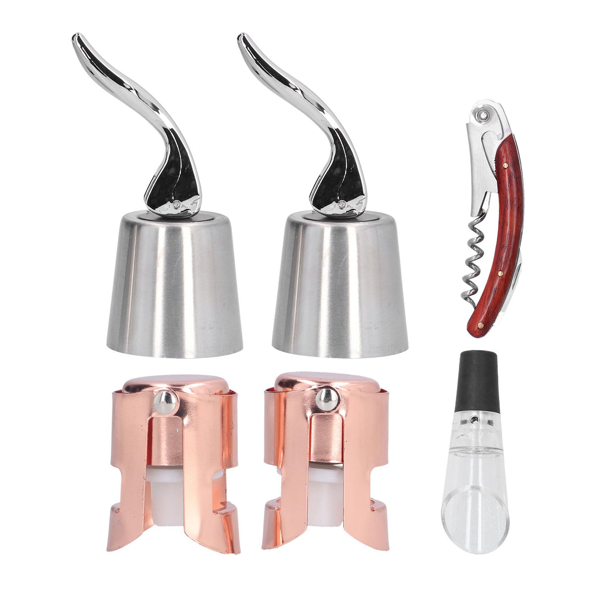 6pcs Wine Tool Kit Champagne Stopper Wine Preservation Cork Wine Bottle Opener for Home Kitchen