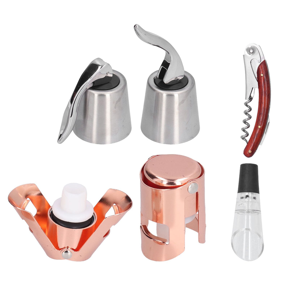 6pcs Wine Tool Kit Champagne Stopper Wine Preservation Cork Wine Bottle Opener for Home Kitchen