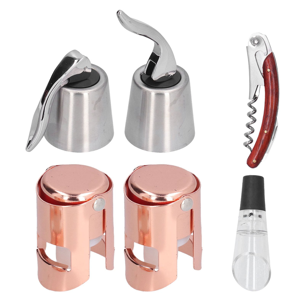6pcs Wine Tool Kit Champagne Stopper Wine Preservation Cork Wine Bottle Opener for Home Kitchen