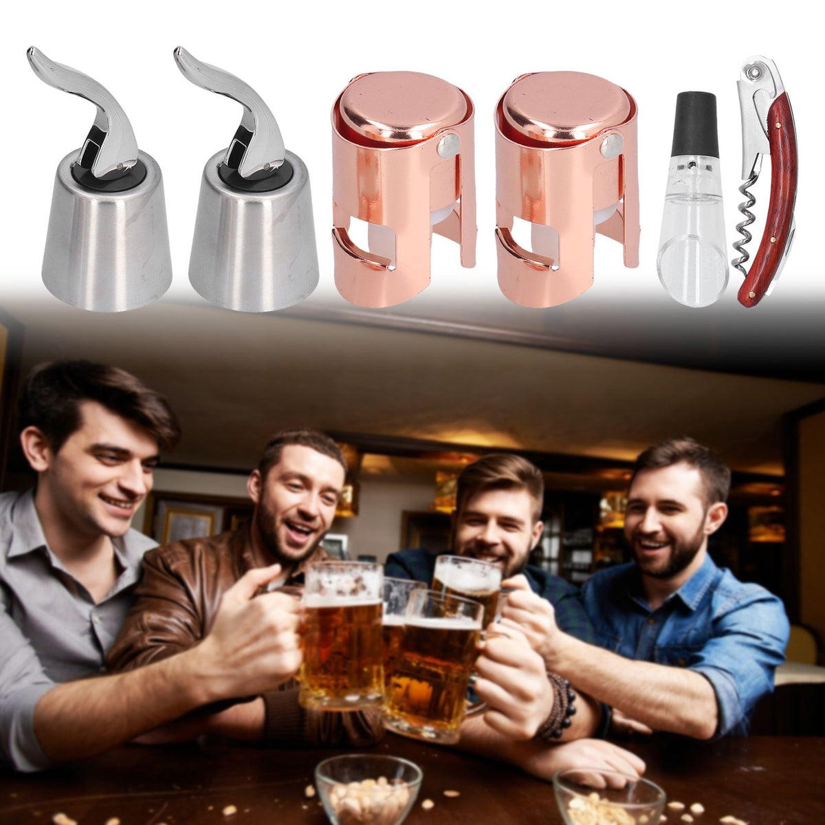 6pcs Wine Tool Kit Champagne Stopper Wine Preservation Cork Wine Bottle Opener for Home Kitchen