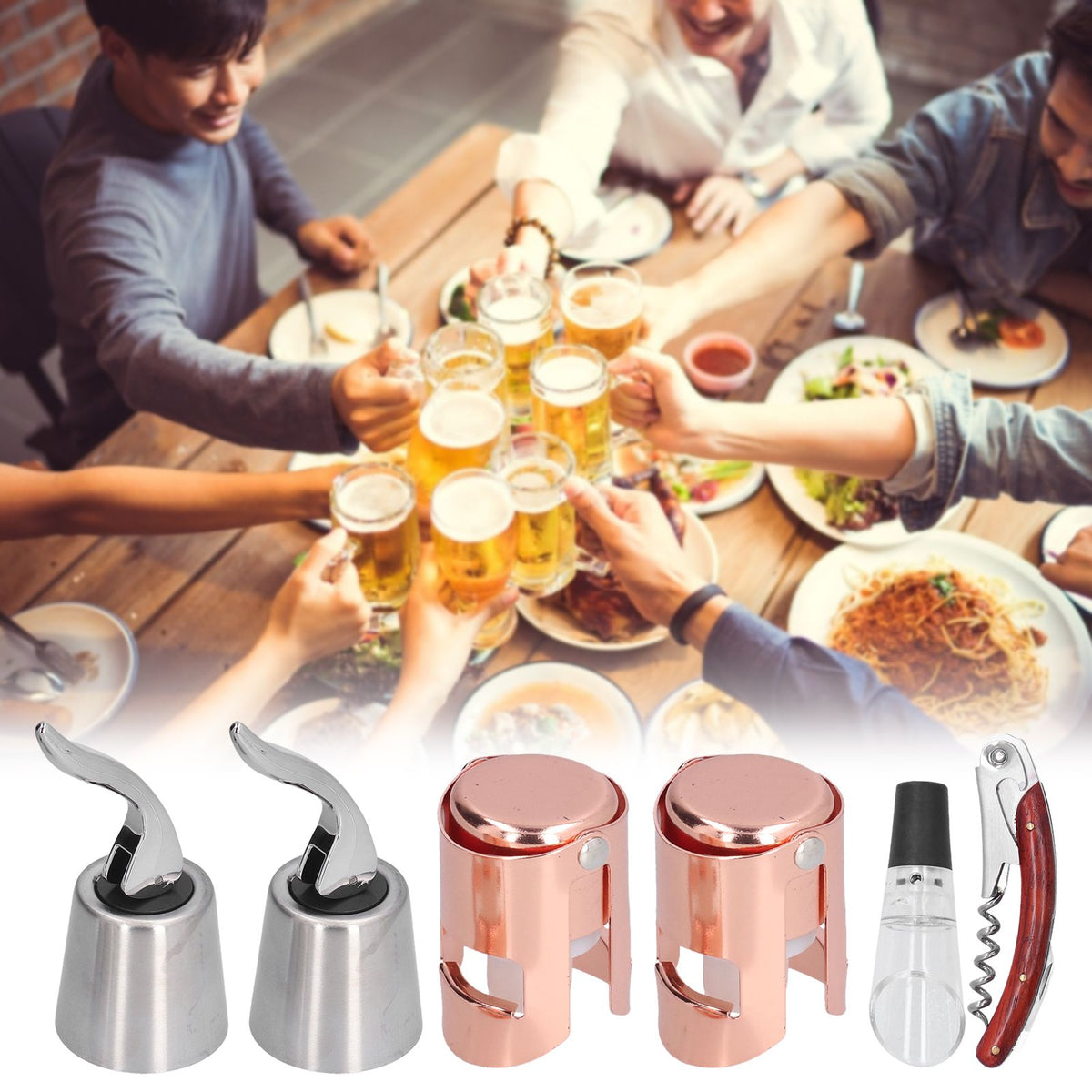 6pcs Wine Tool Kit Champagne Stopper Wine Preservation Cork Wine Bottle Opener for Home Kitchen
