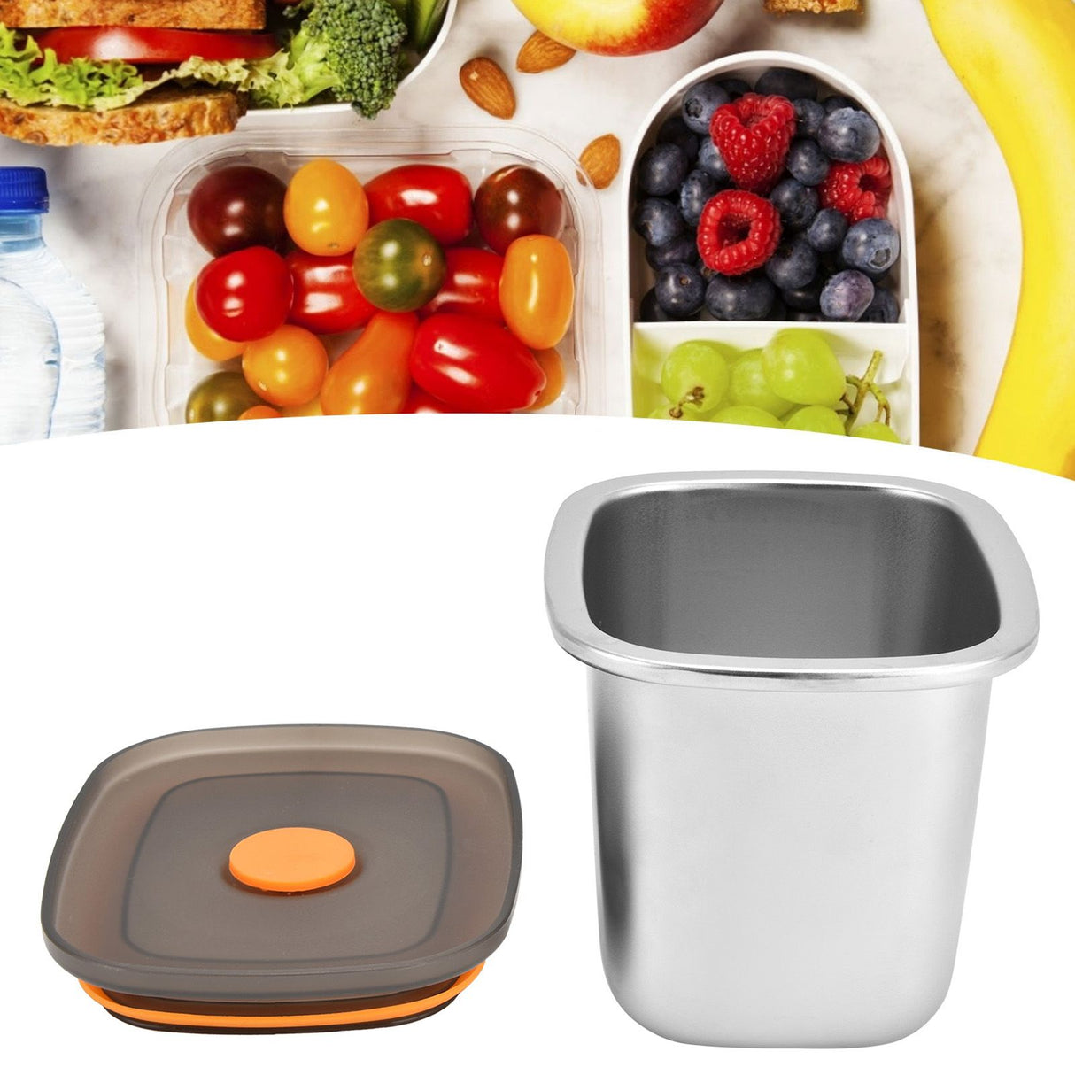 Lunch Box 304 Stainless Steel PP Food Grade Silicone Portable Food Container Storage Box for Picnic Camping Outdoor550ml