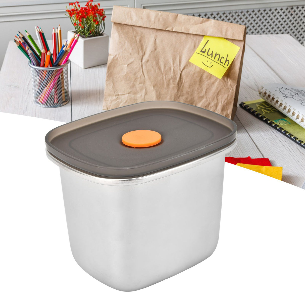 Lunch Box 304 Stainless Steel PP Food Grade Silicone Portable Food Container Storage Box for Picnic Camping Outdoor550ml